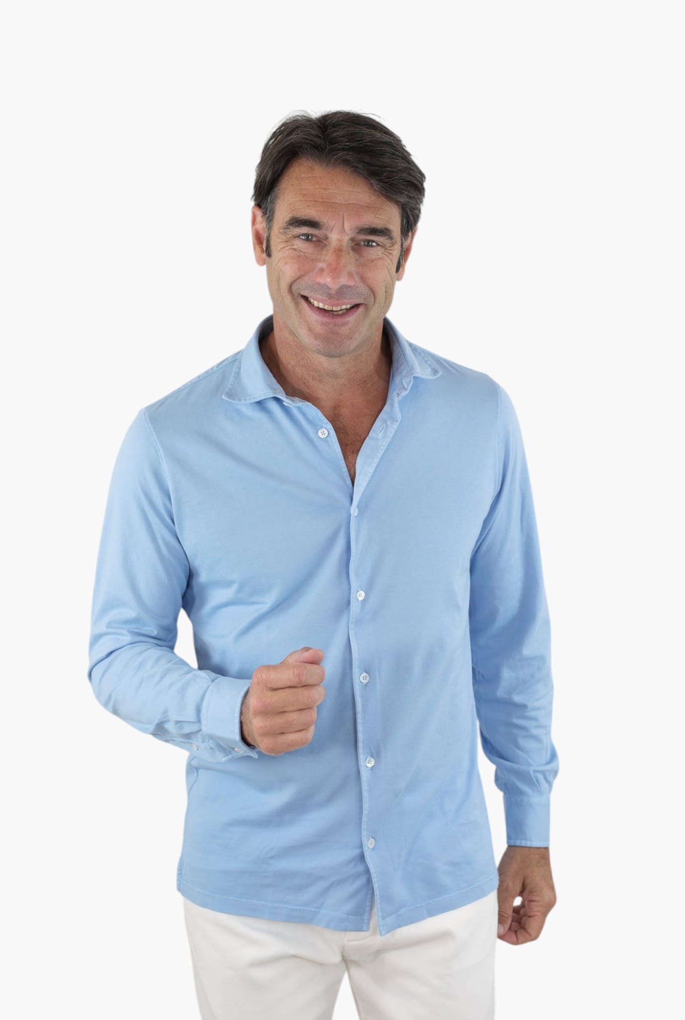 FEDELI Camicia "Jason" Jersey Cotone Celeste
