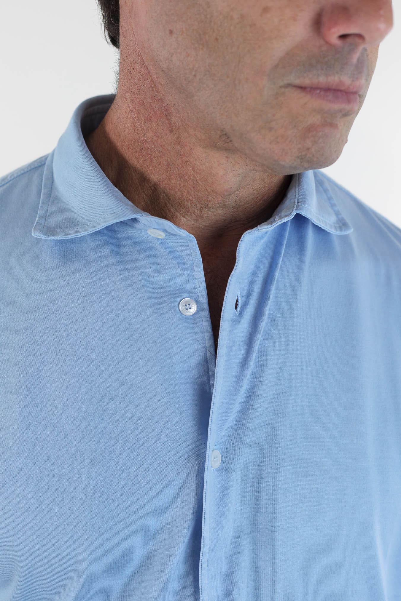 FEDELI Camicia "Jason" Jersey Cotone Celeste