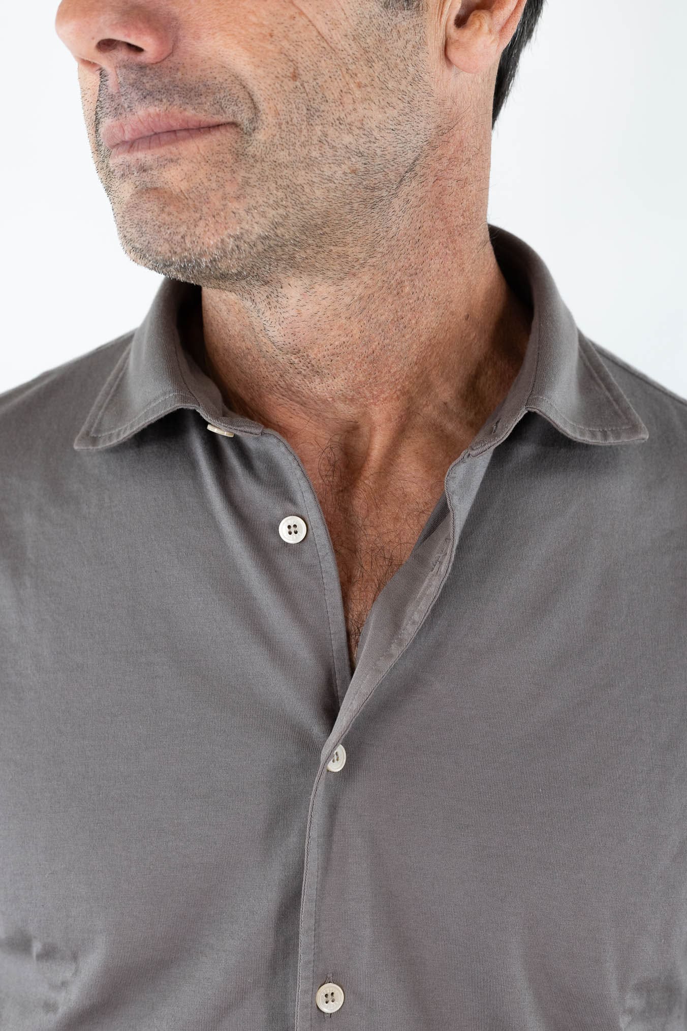 FEDELI Camicia "Jason" Jersey Cotone Fango