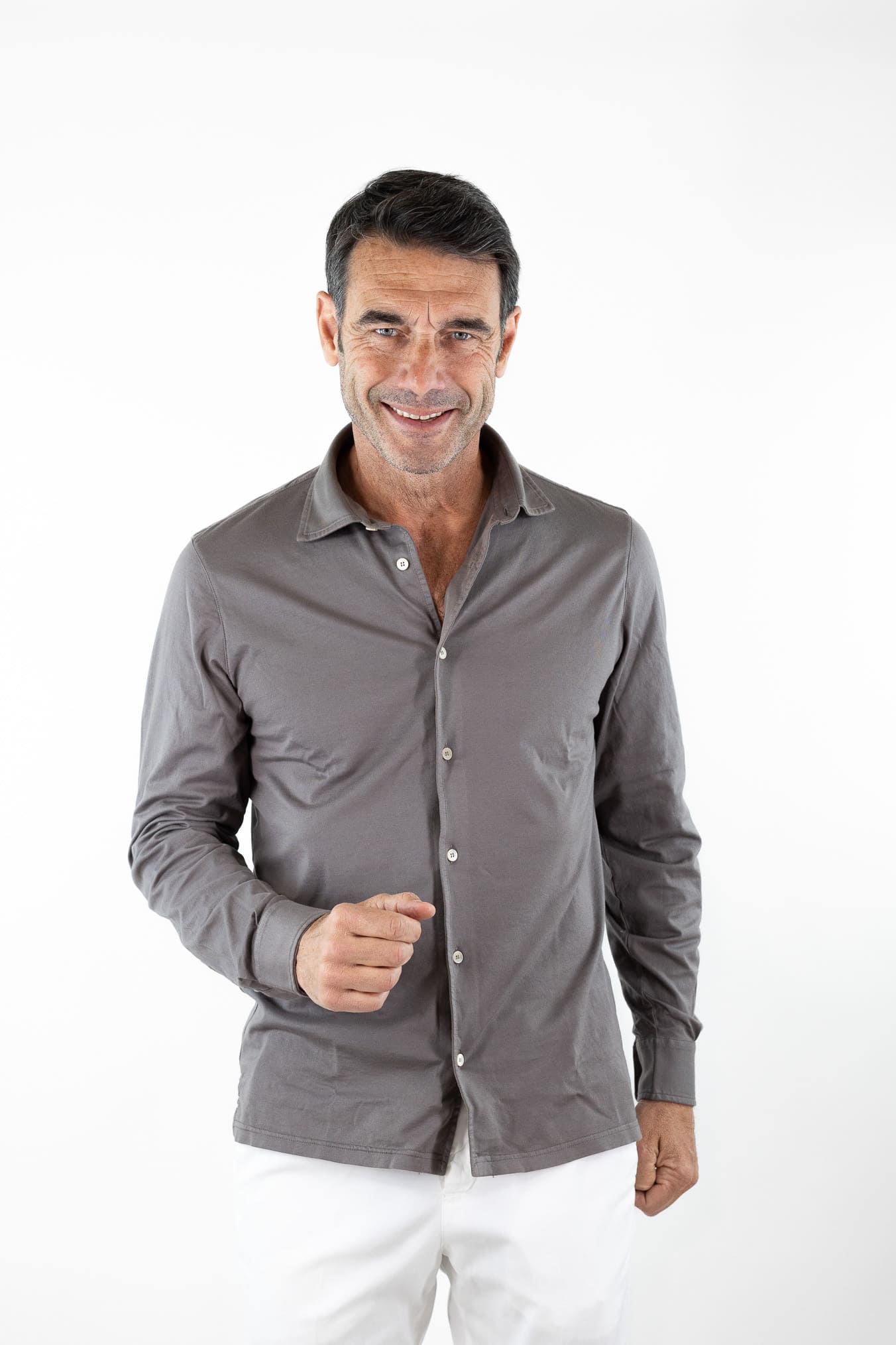 FEDELI Camicia "Jason" Jersey Cotone Fango
