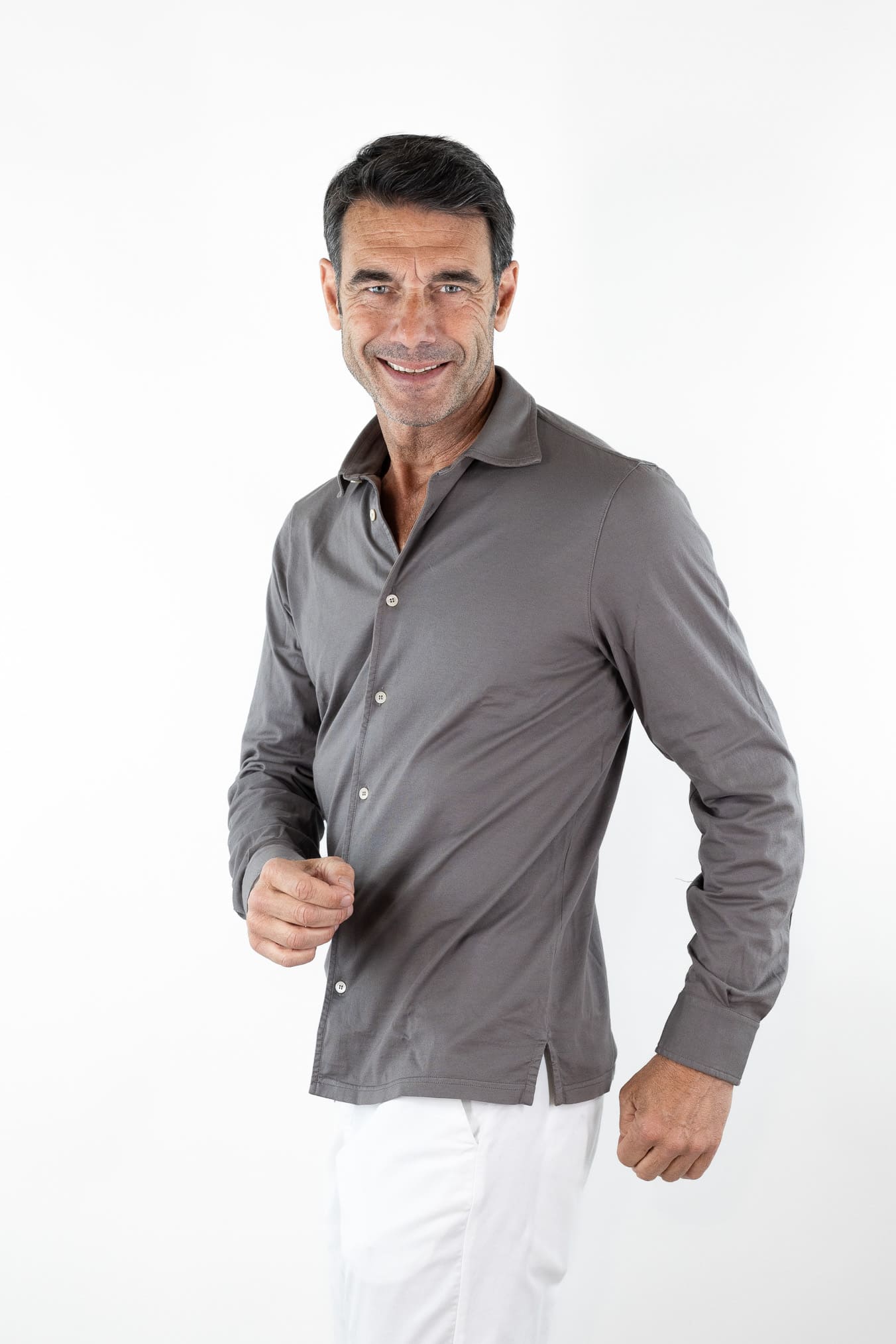 FEDELI Camicia "Jason" Jersey Cotone Fango