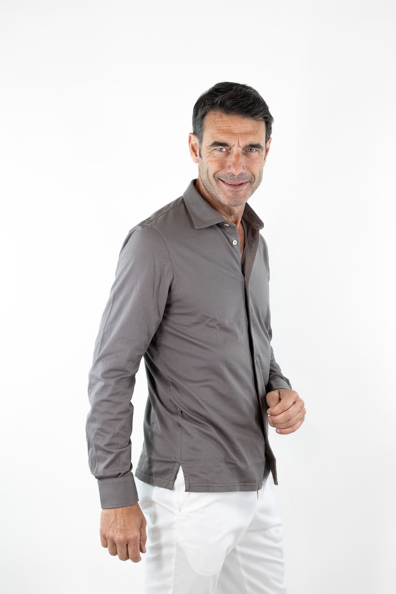 FEDELI Camicia "Jason" Jersey Cotone Fango