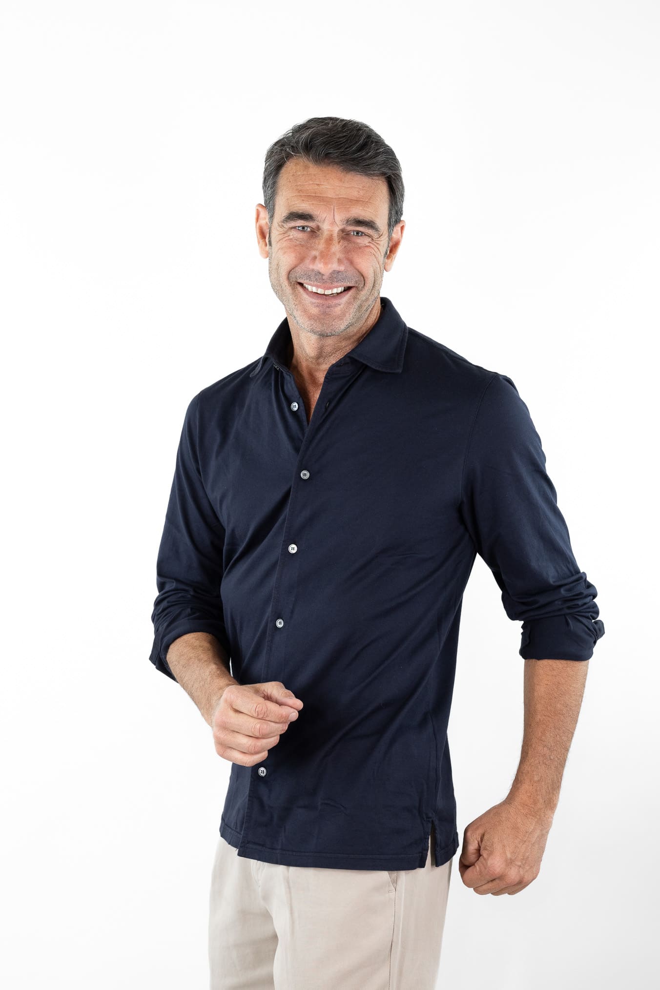 FEDELI Camicia "Jason" Jersey Cotone Blu Scuro