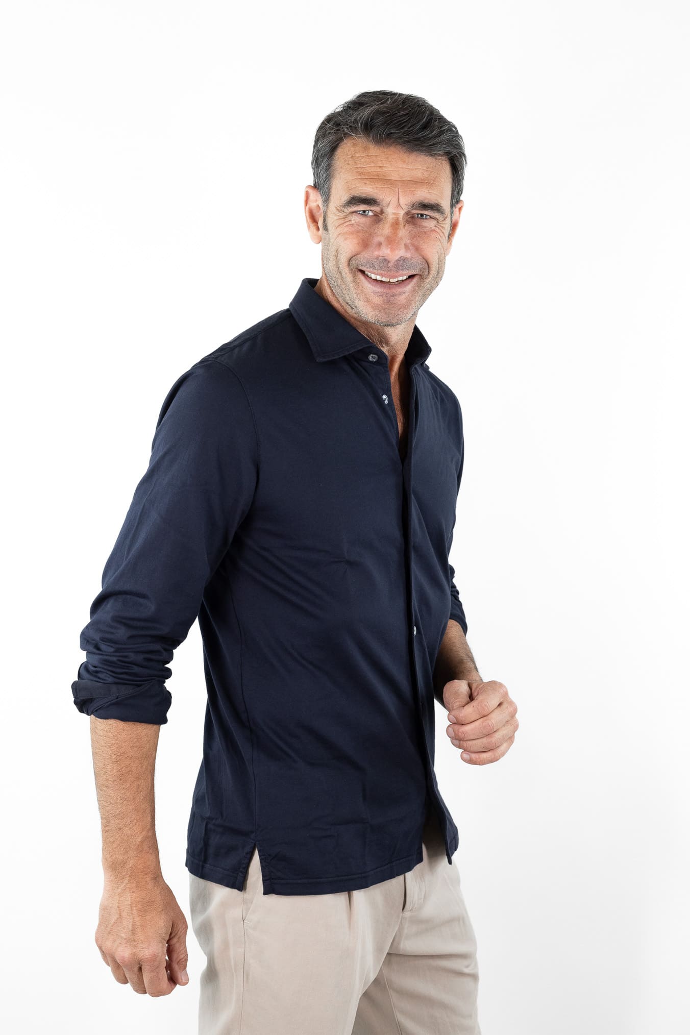 FEDELI Camicia "Jason" Jersey Cotone Blu Scuro