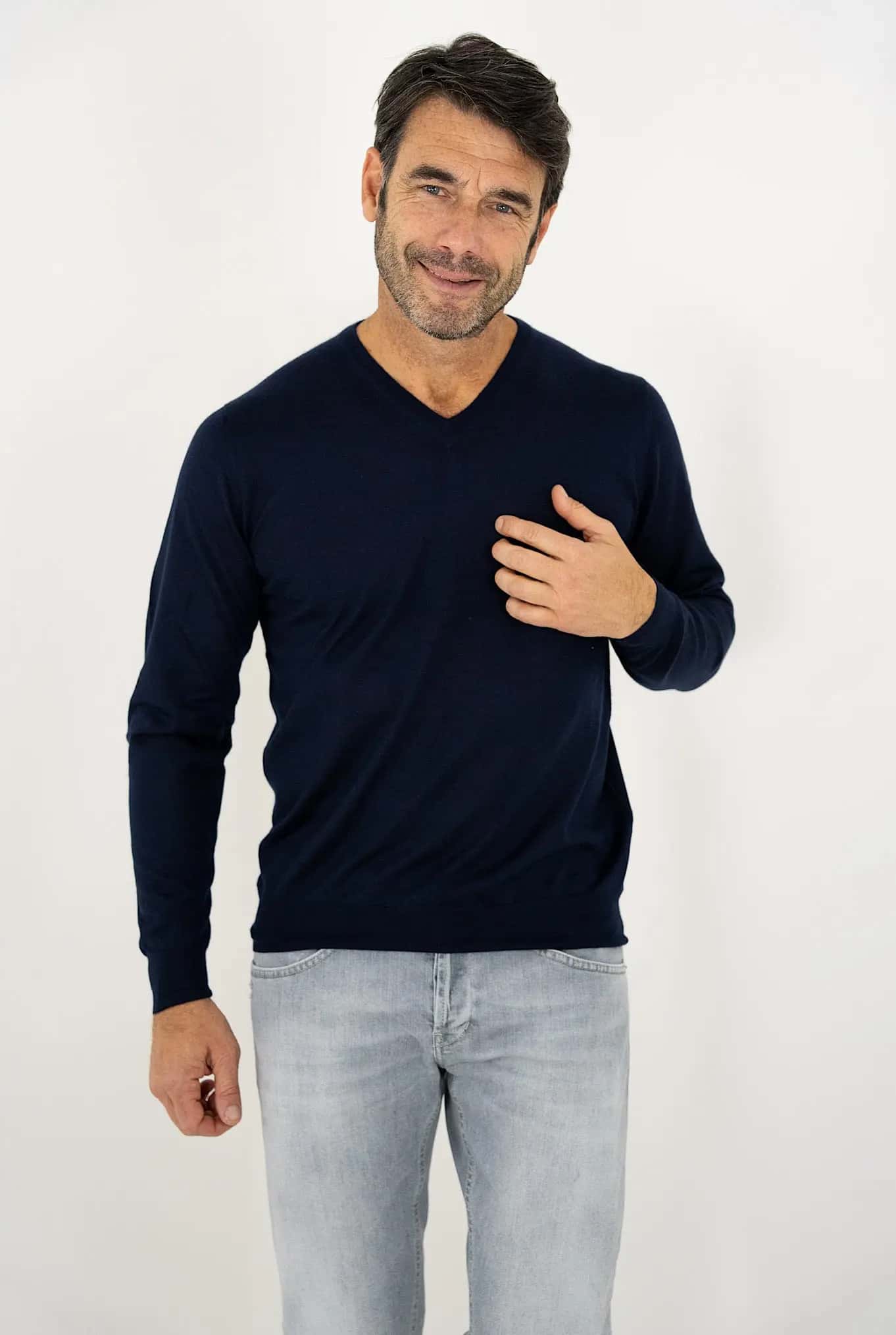 FEDELI Fedeli Pullover a V Cashmere Seta Blu