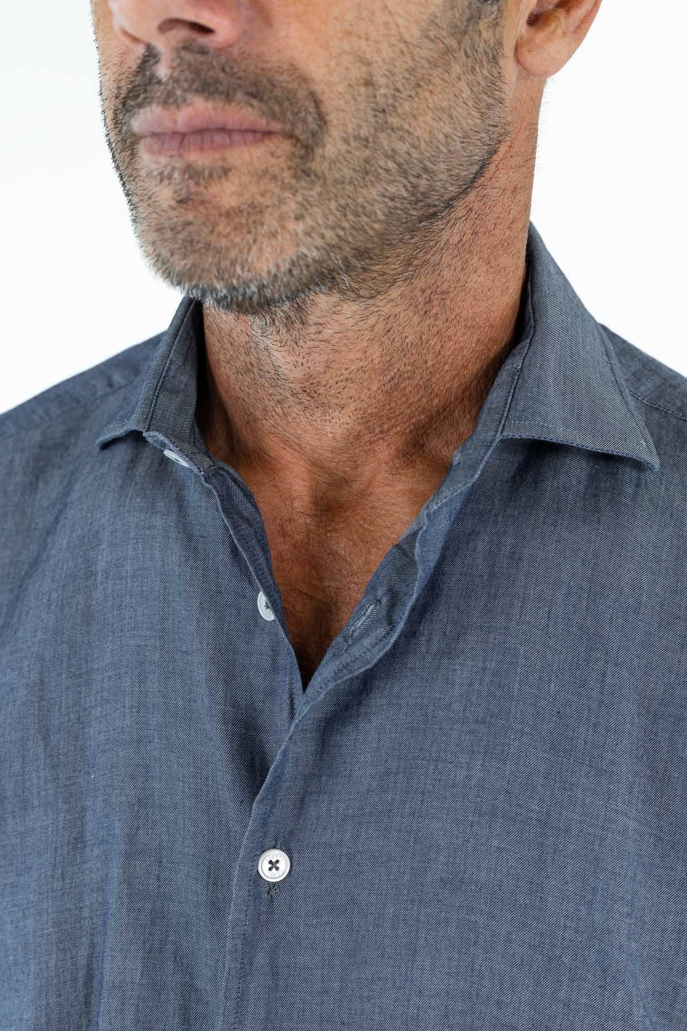 FEDELI Camicia "Sean" Panamino Voile Denim
