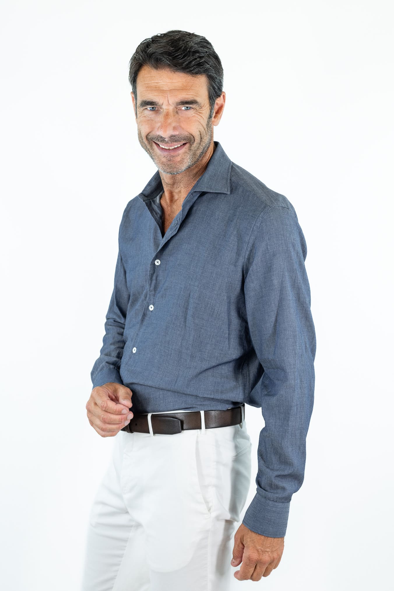 FEDELI Camicia "Sean" Panamino Voile Denim