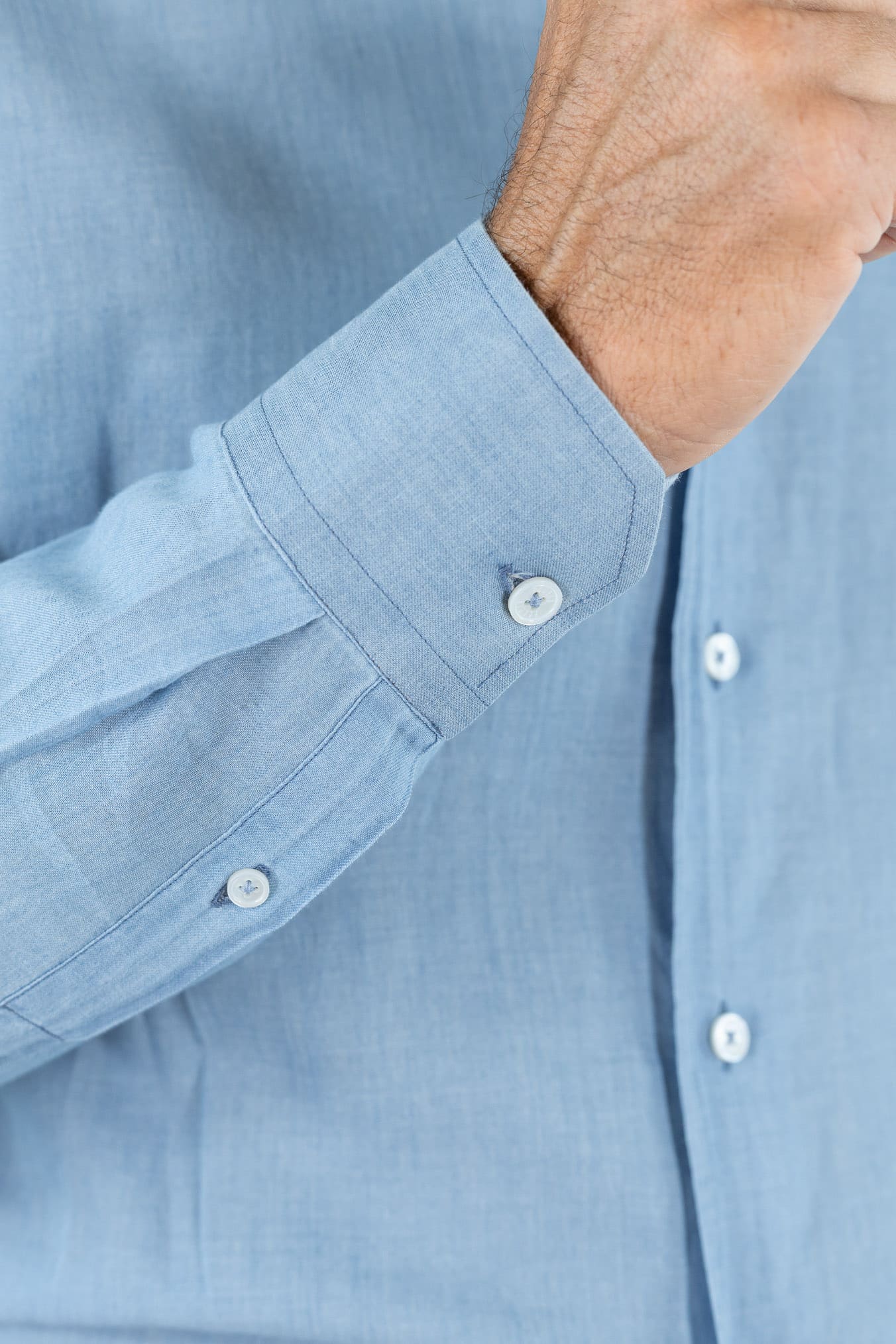 Camicia "Sean" Panamino Voile Denim Chiaro FEDELI