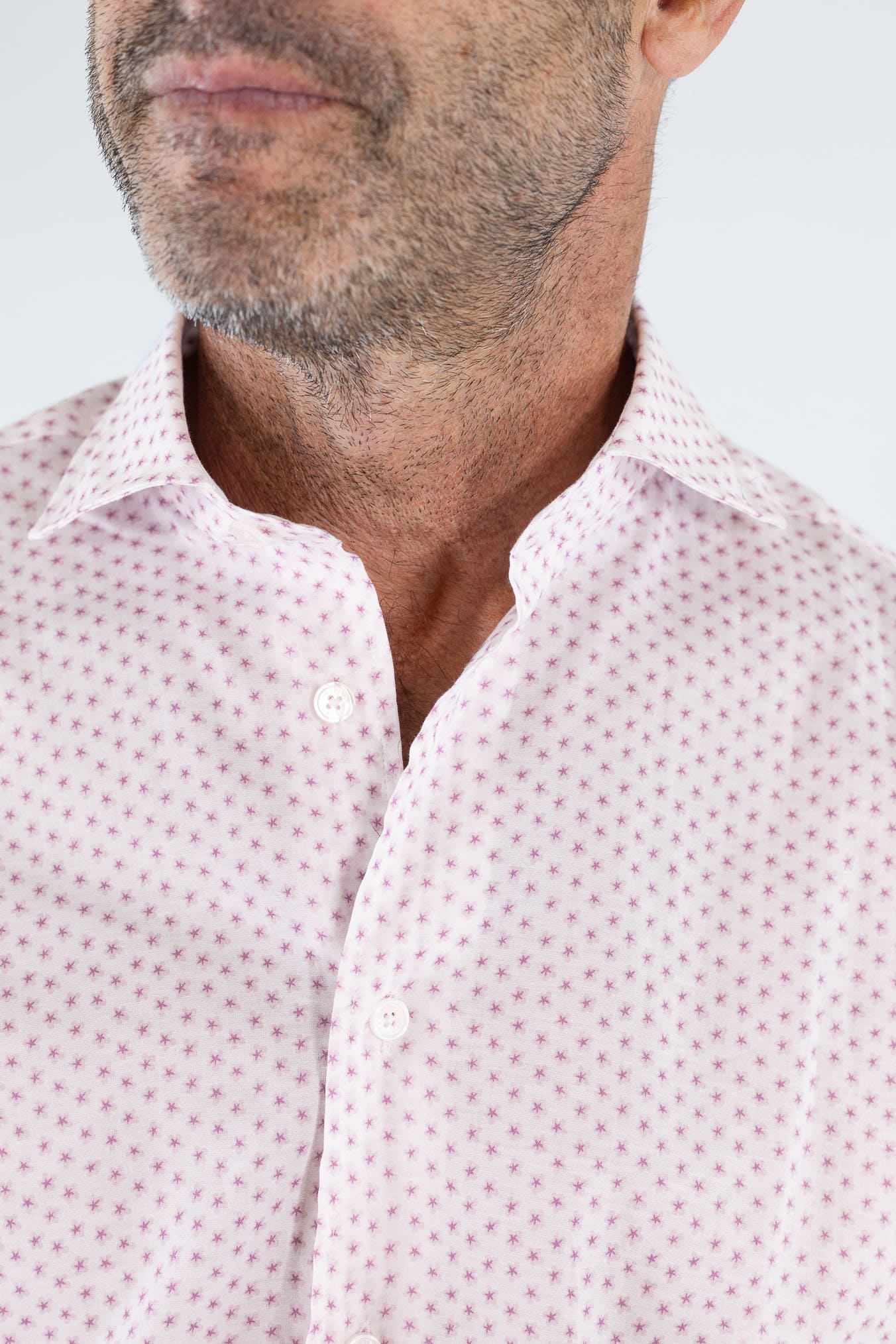 FEDELI Camicia "Sean" Panamino Voile Cotone Rosa Bianco