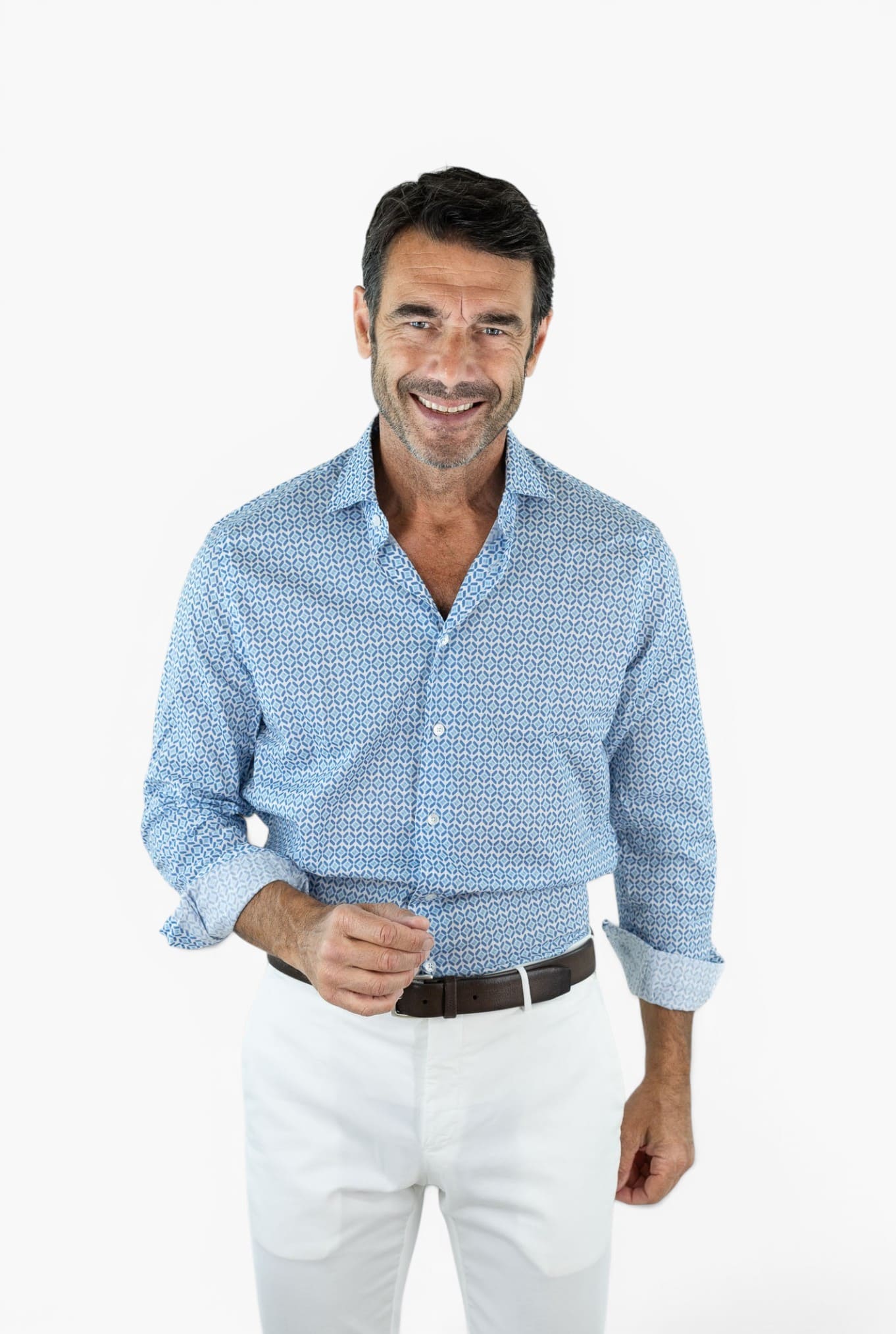 FEDELI Camicia "Sean" Panamino Voile Cotone Azzurro