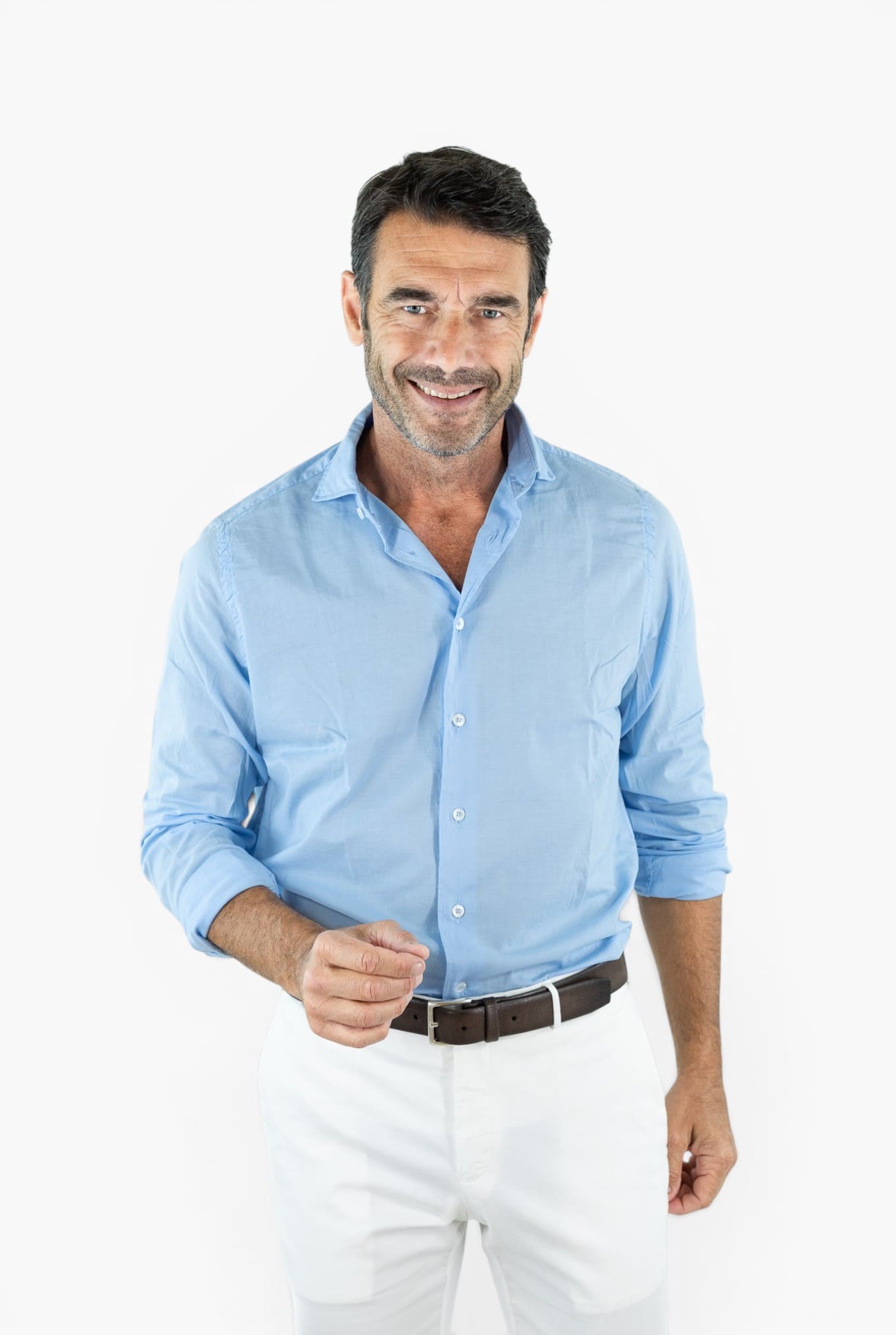 FEDELI Camicia "Sean" Panamino Voile Cotone Celeste