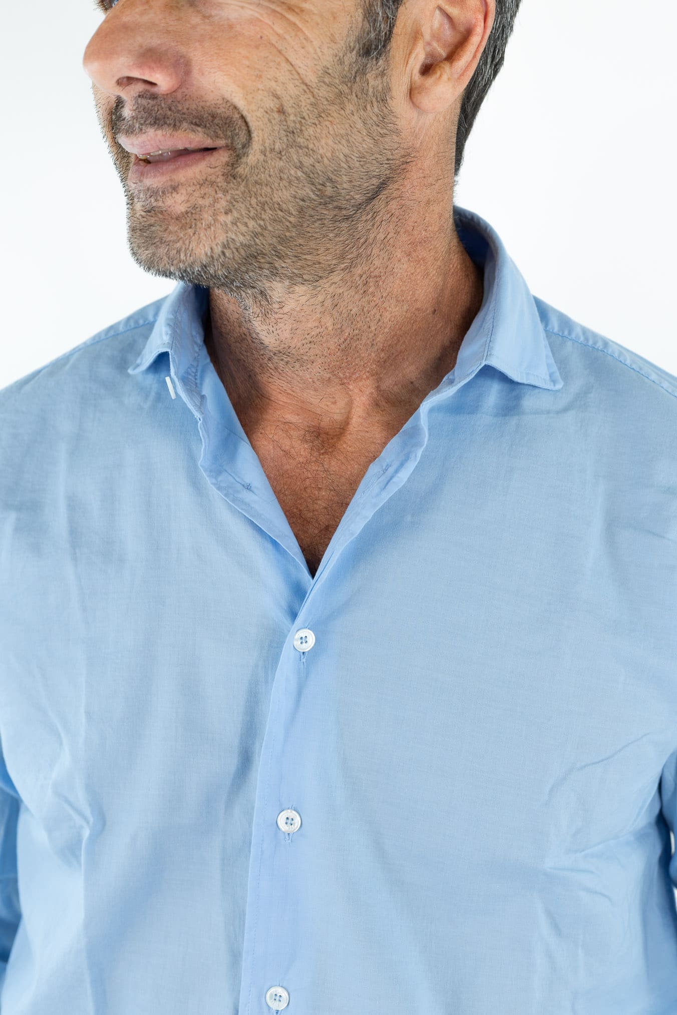FEDELI Camicia "Sean" Panamino Voile Cotone Celeste