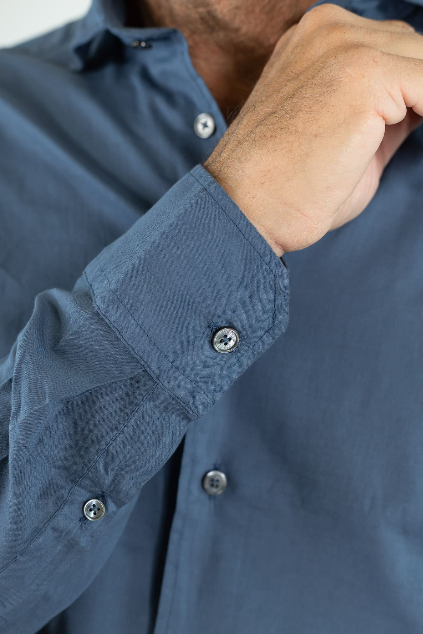 FEDELI Camicia "Sean" Panamino Voile Cotone Avio