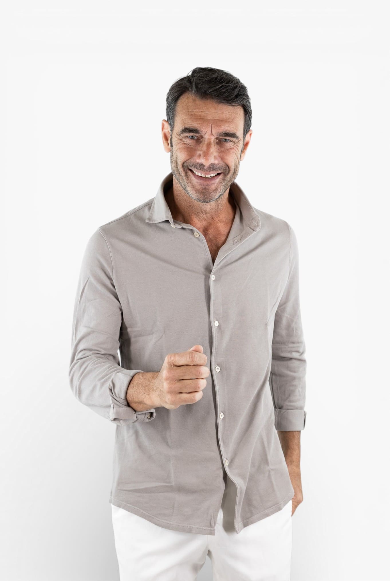FEDELI Camicia "Steven" SuperLight Piquet Tortora