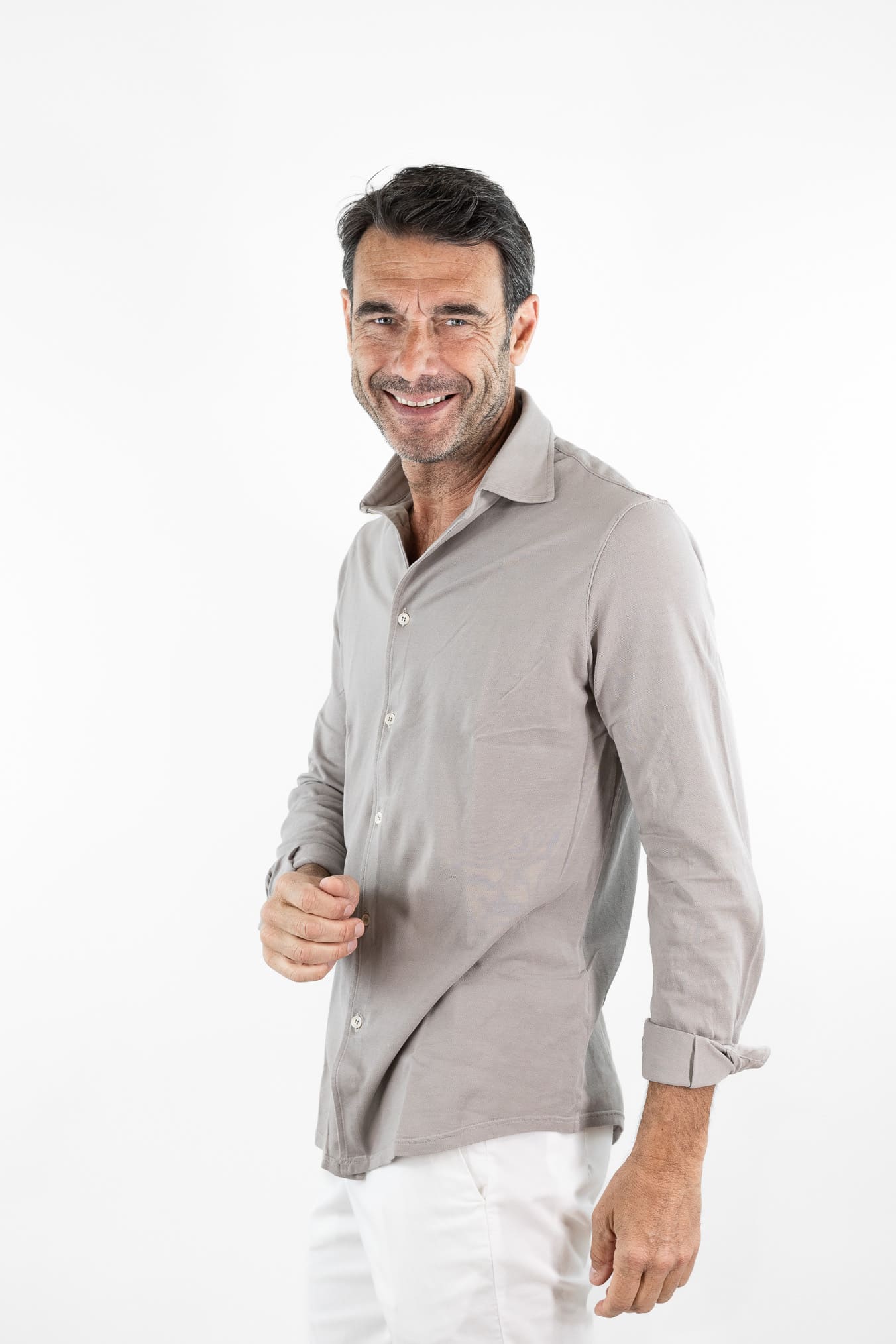 FEDELI Camicia "Steven" SuperLight Piquet Tortora