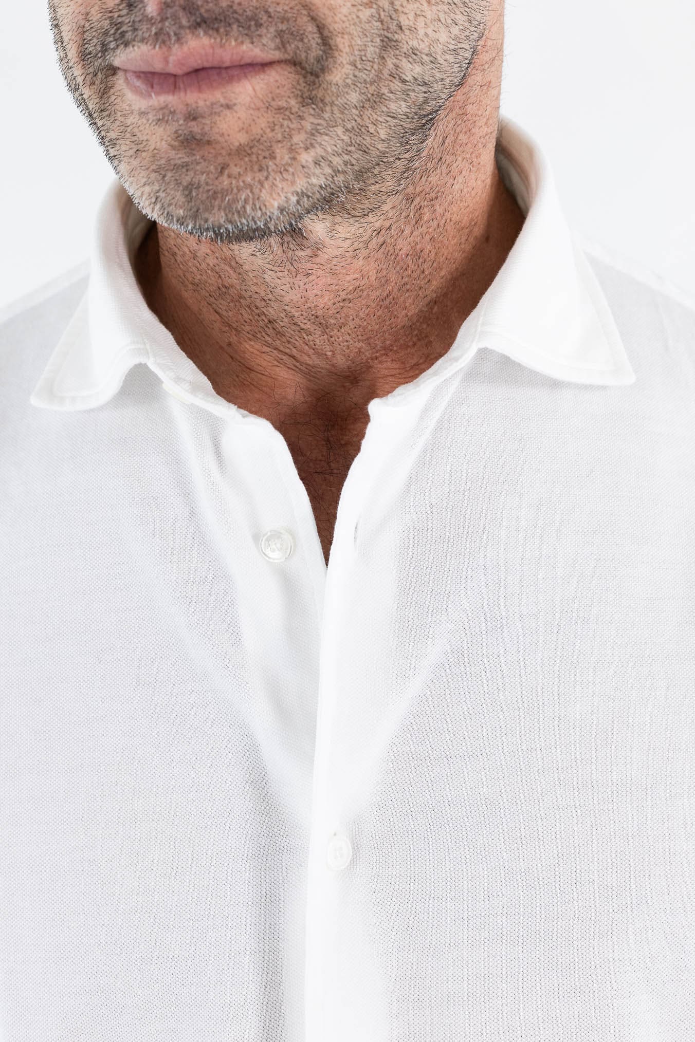 FEDELI Camicia "Steven" SuperLight Piquet Bianco