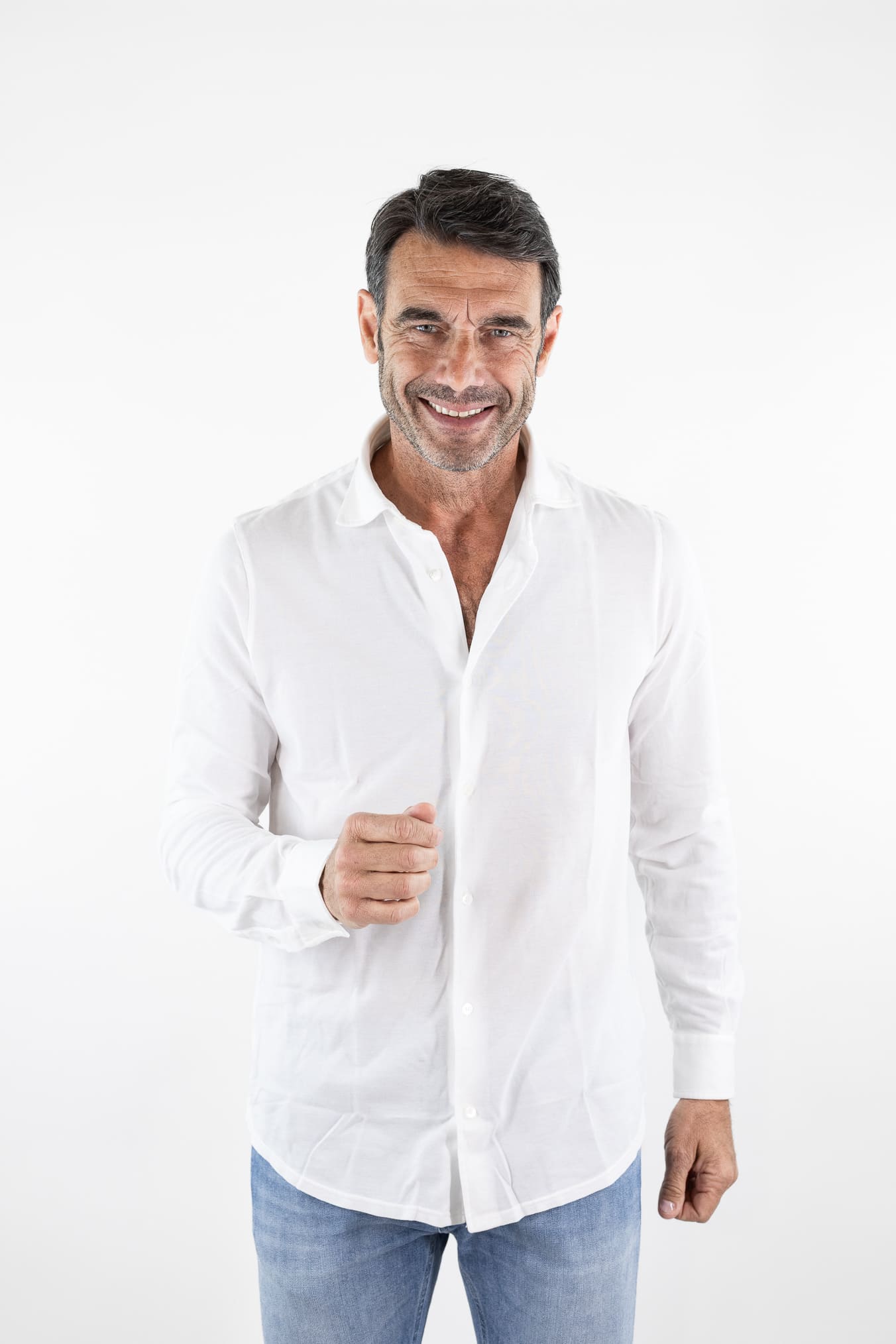 FEDELI Camicia "Steven" SuperLight Piquet Bianco