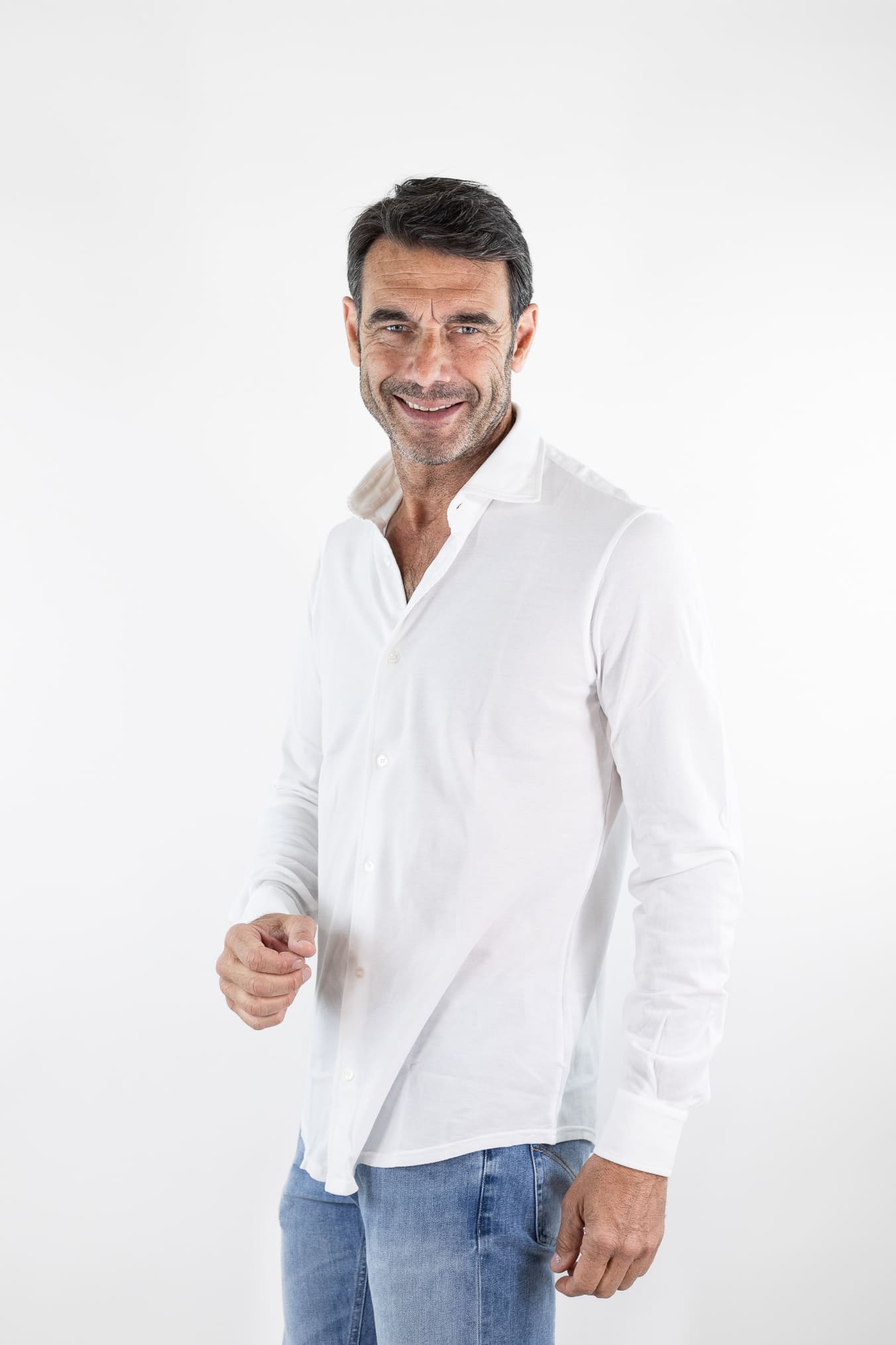 FEDELI Camicia "Steven" SuperLight Piquet Bianco