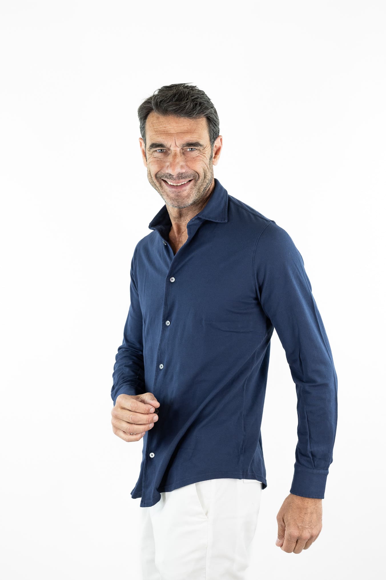FEDELI Camicia "Steven" SuperLight Piquet Blu