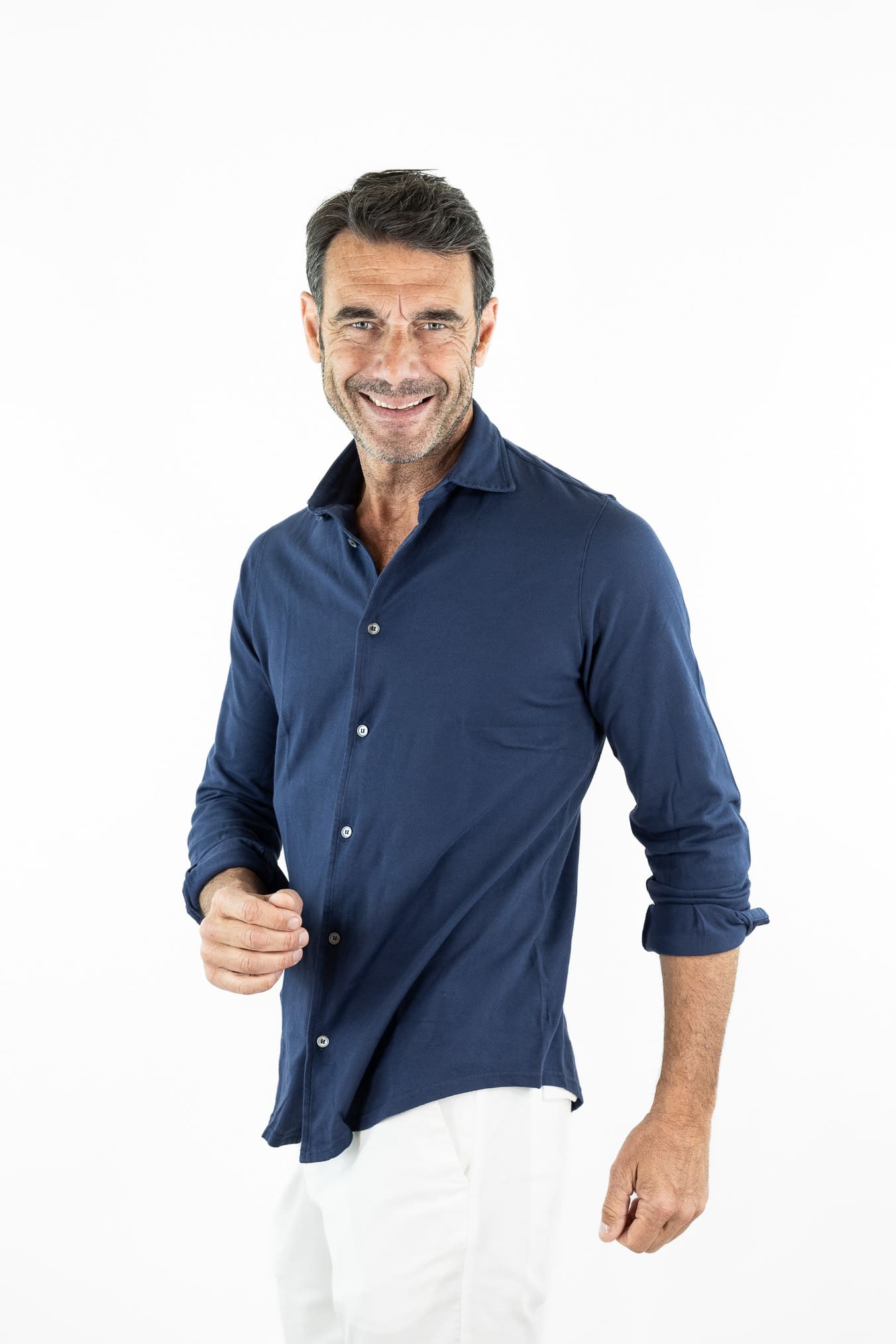 FEDELI Camicia "Steven" SuperLight Piquet Blu