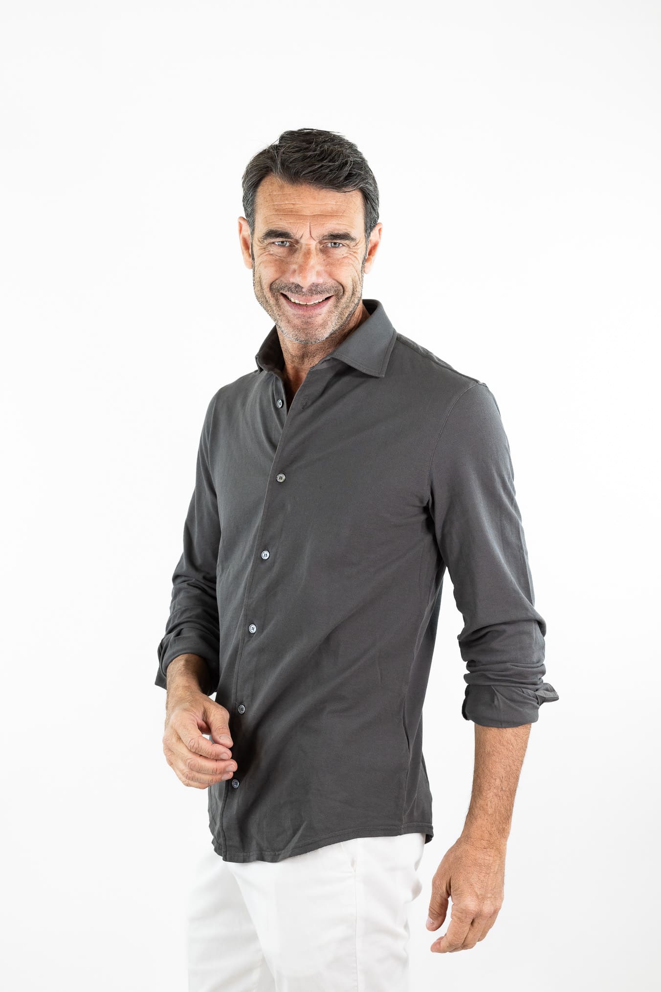 FEDELI Camicia "Steven" SuperLight Piquet Grigio