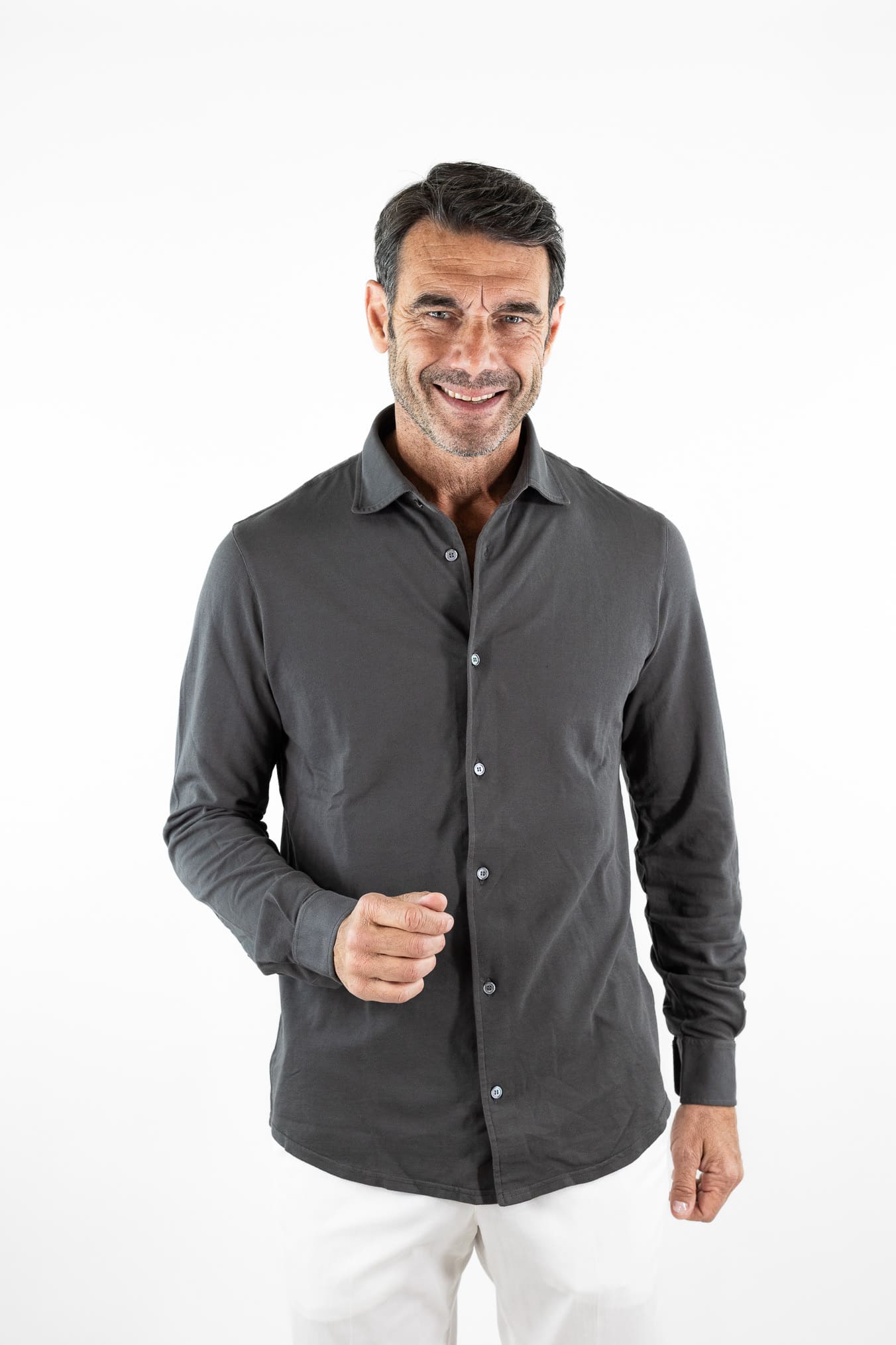 FEDELI Camicia "Steven" SuperLight Piquet Grigio