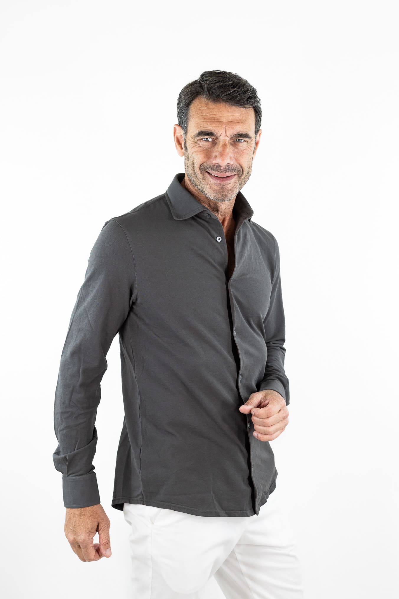 FEDELI Camicia "Steven" SuperLight Piquet Grigio