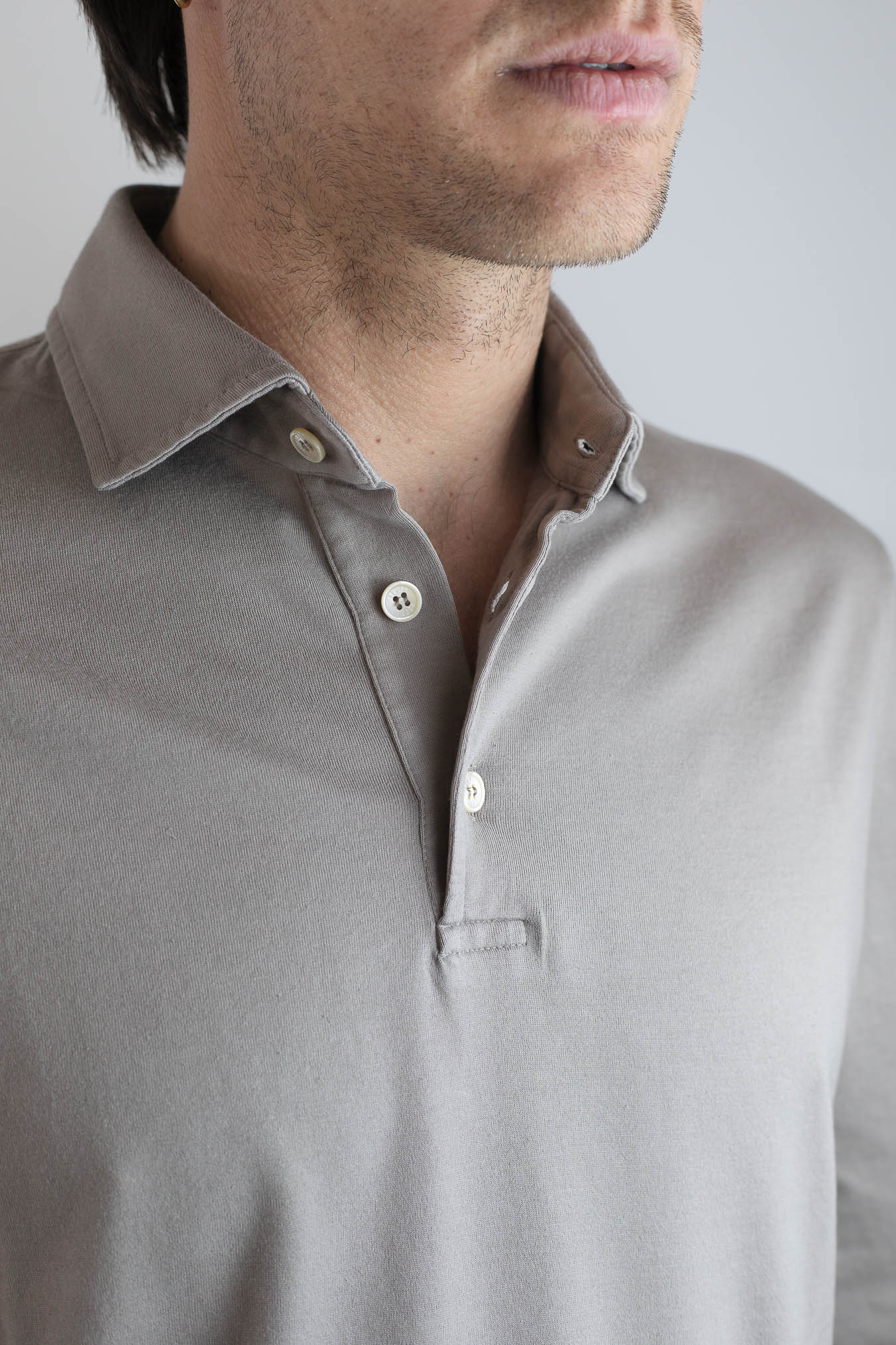 FEDELI Polo Maniche Lunghe Jersey Cotone Tortora