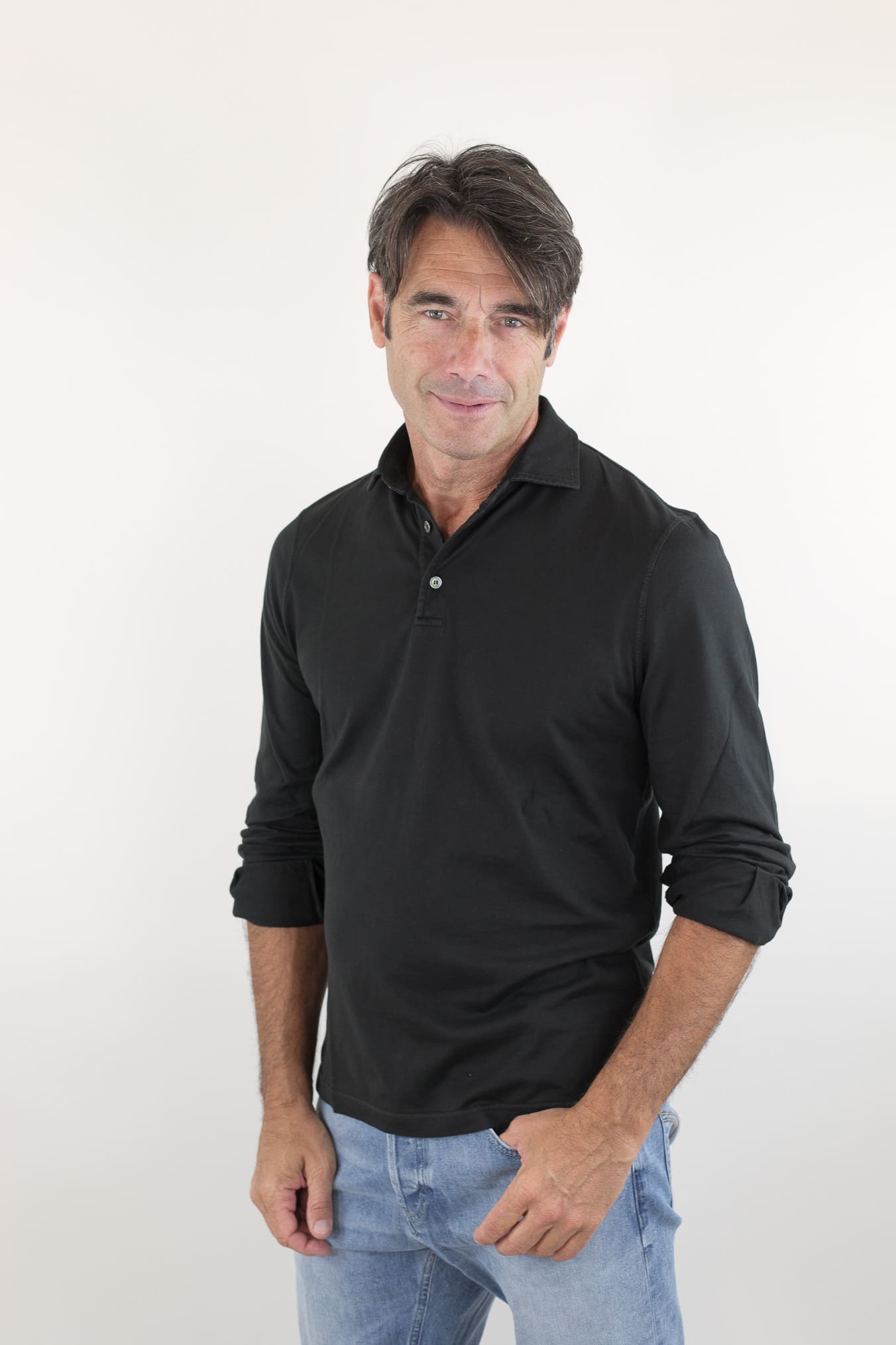 FEDELI Polo Maniche Lunghe Jersey Cotone Nero