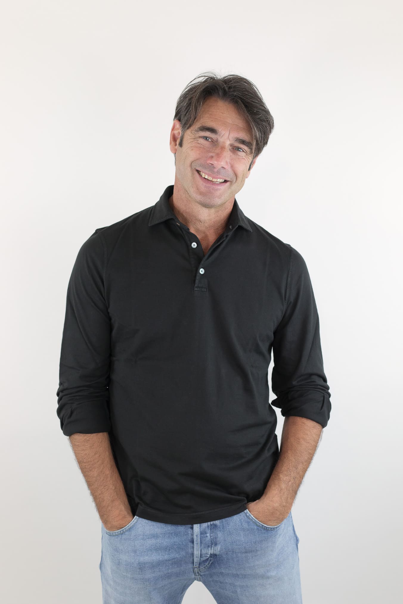 FEDELI Polo Maniche Lunghe Jersey Cotone Nero