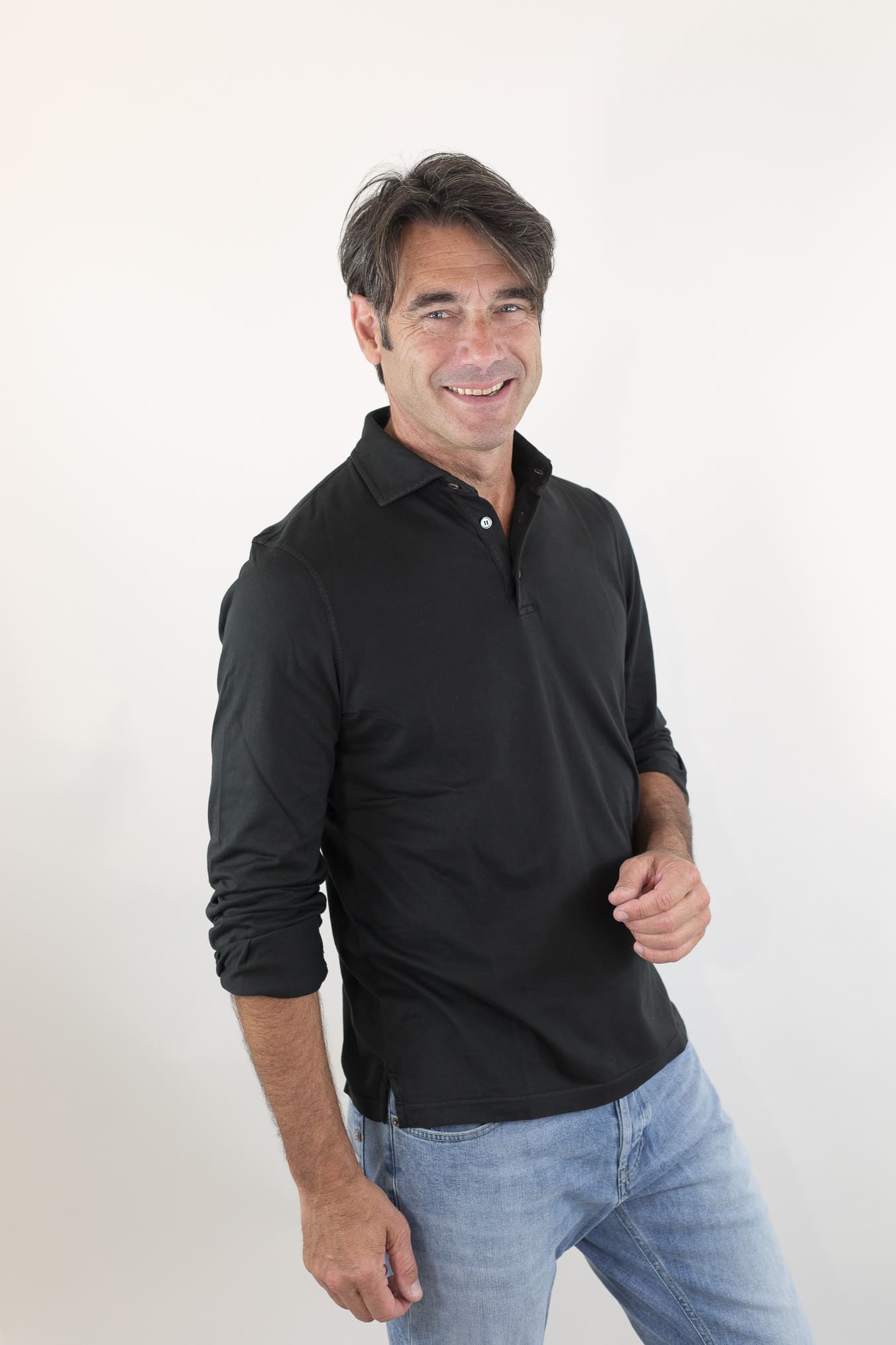 FEDELI Polo Maniche Lunghe Jersey Cotone Nero