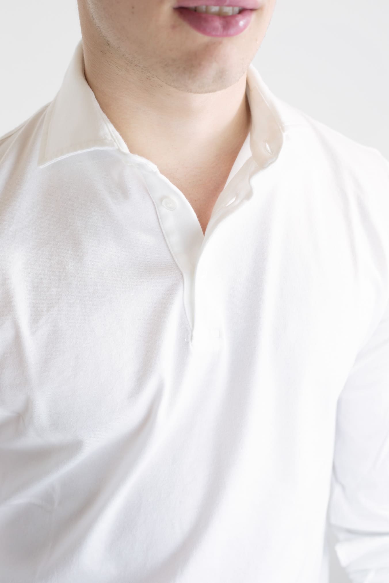 FEDELI Polo Maniche Lunghe Jersey Cotone Bianco