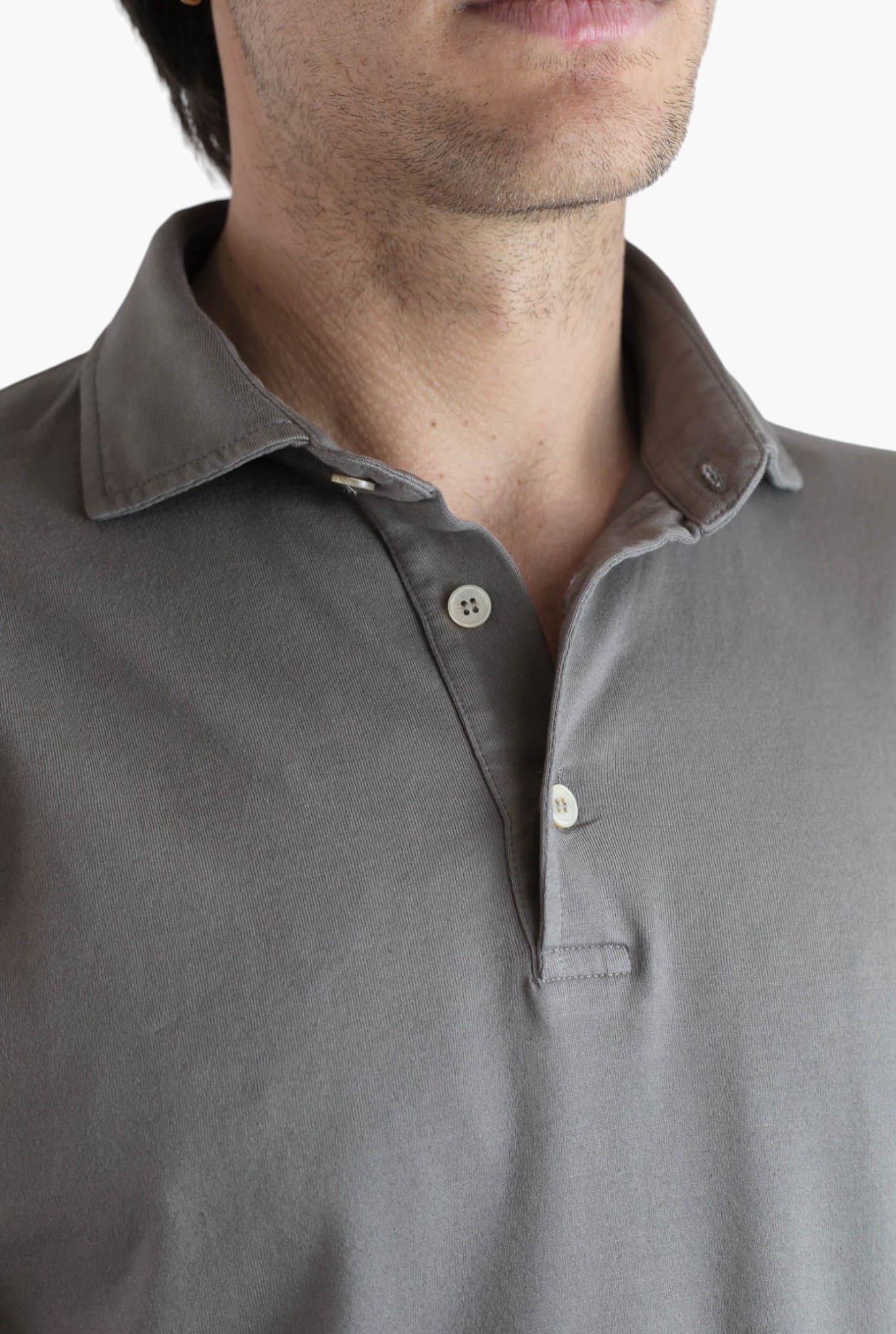 FEDELI Polo Maniche Lunghe Jersey Cotone Fango