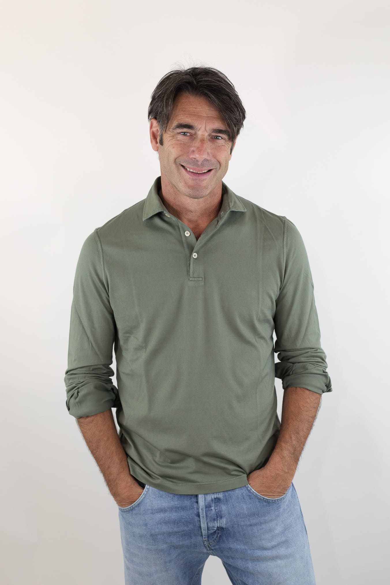 FEDELI Polo Maniche Lunghe Jersey Cotone Verde