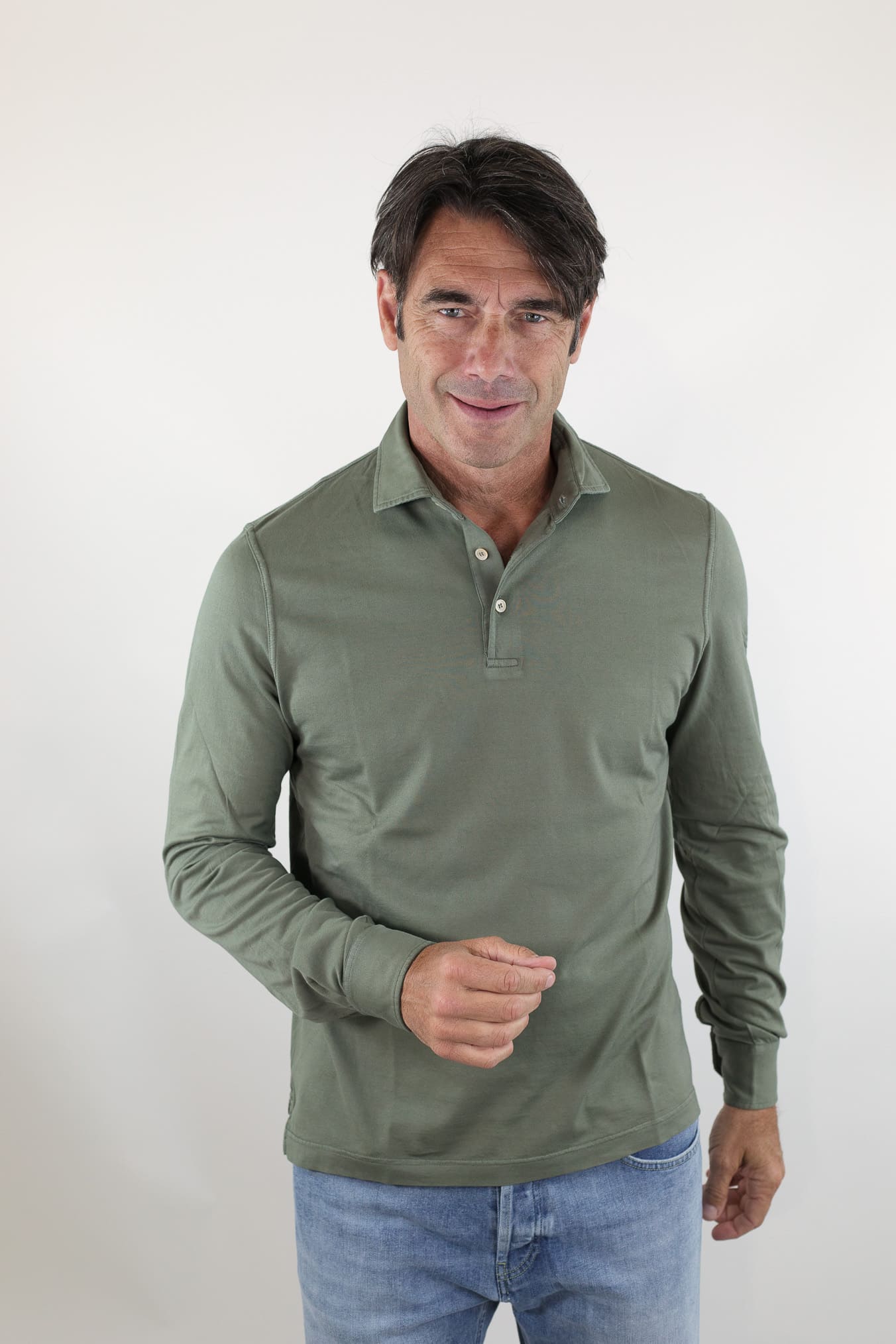 FEDELI Polo Maniche Lunghe Jersey Cotone Verde