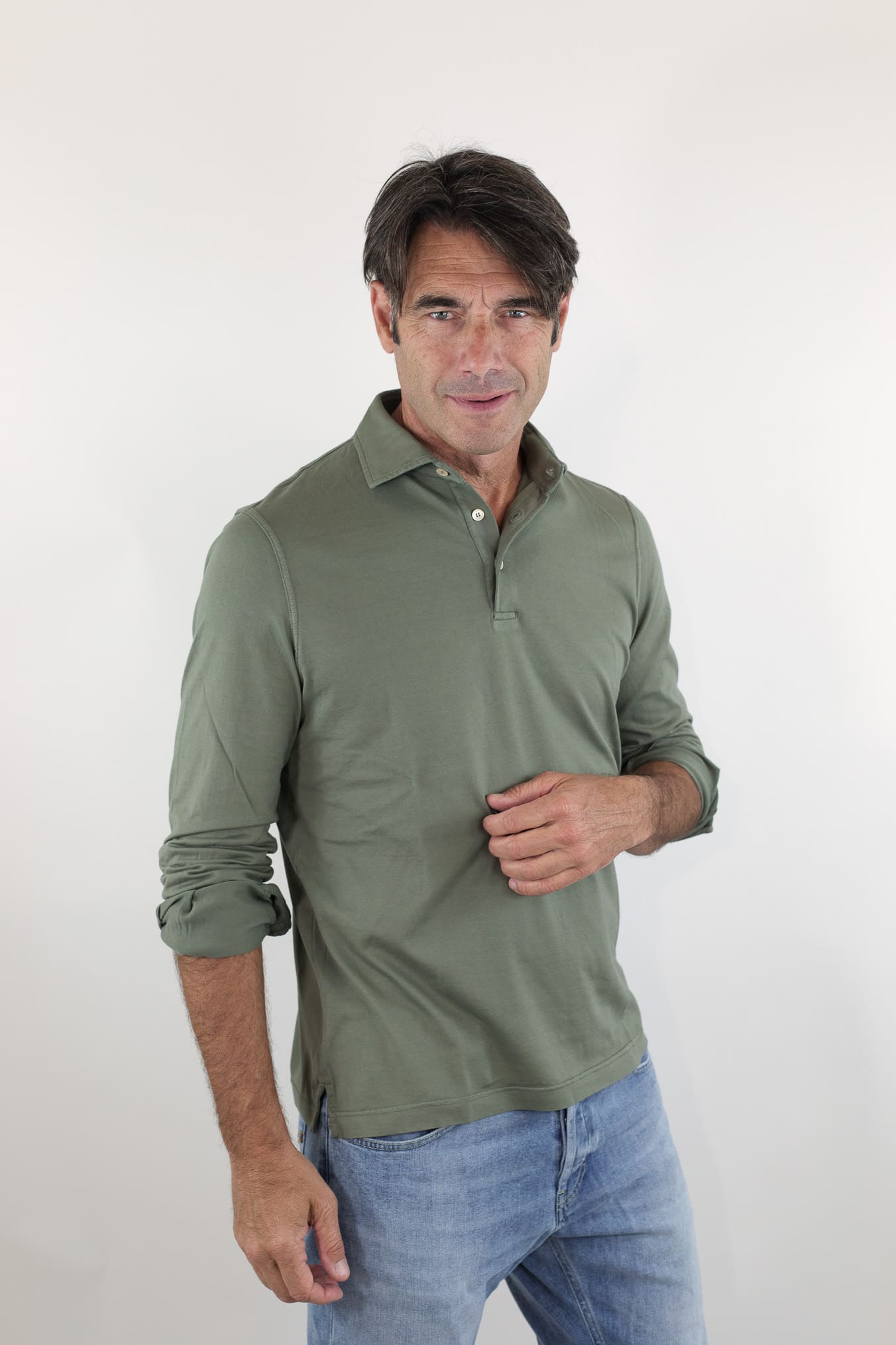 FEDELI Polo Maniche Lunghe Jersey Cotone Verde