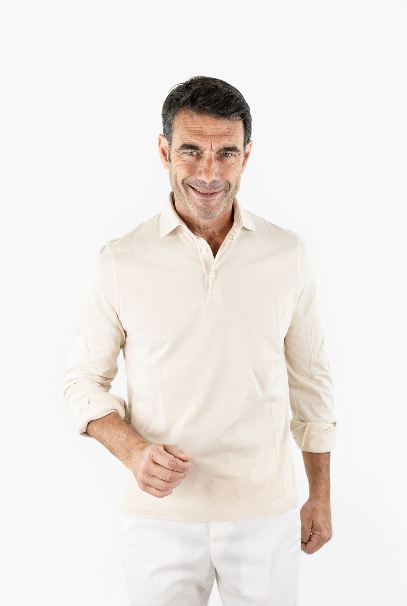 FEDELI Polo "Zero" Jersey Cotone Beige Chiaro