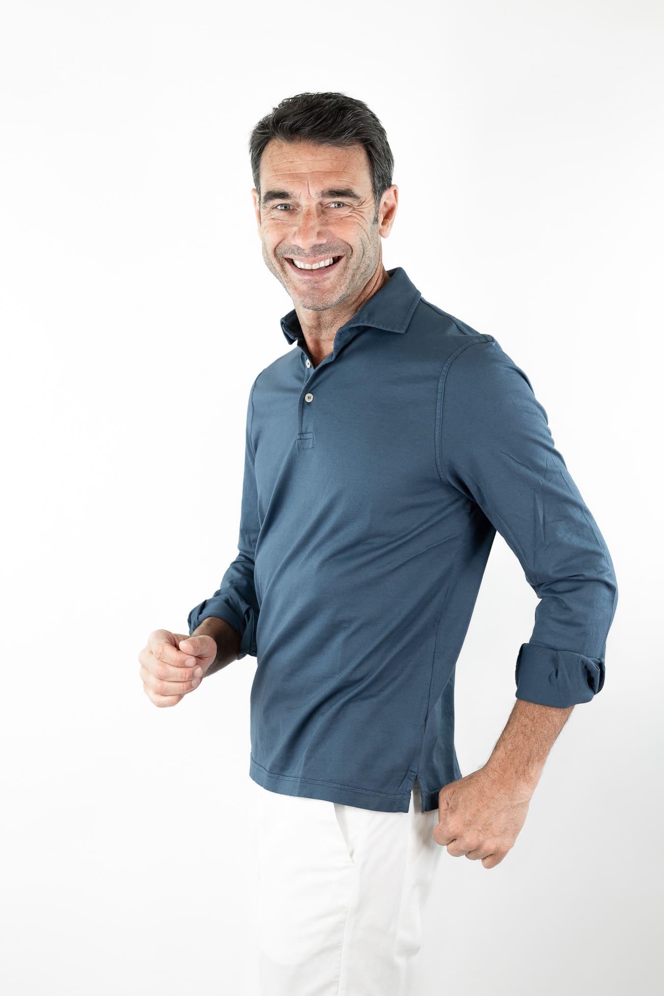 FEDELI Polo "Zero" Jersey Cotone Blu Petrolio