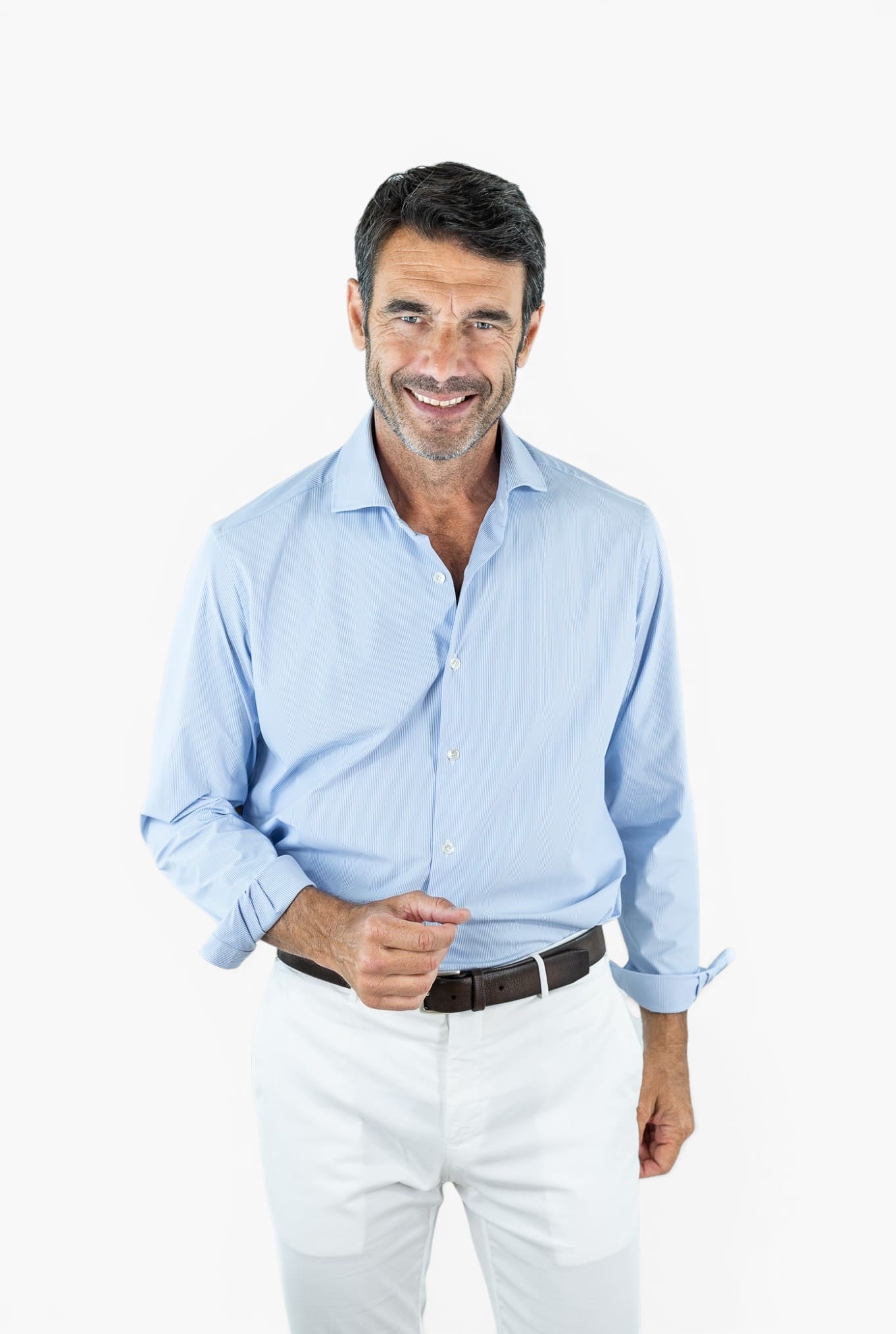FFF Camicia Active Microfibra Stretch Microrighe Azzurro Chiaro