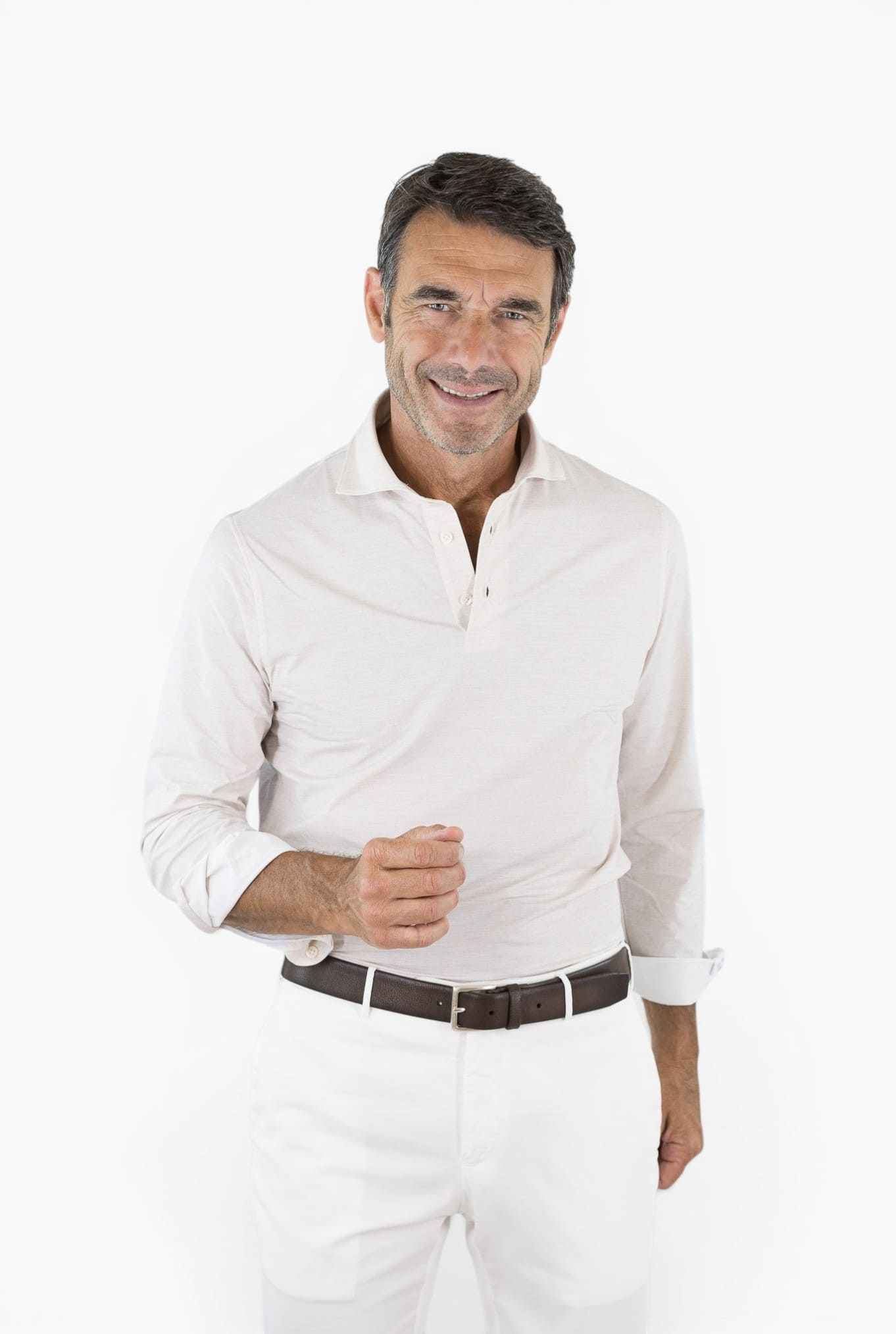 FFF Polo Active Stretch Microrighe Beige Melange