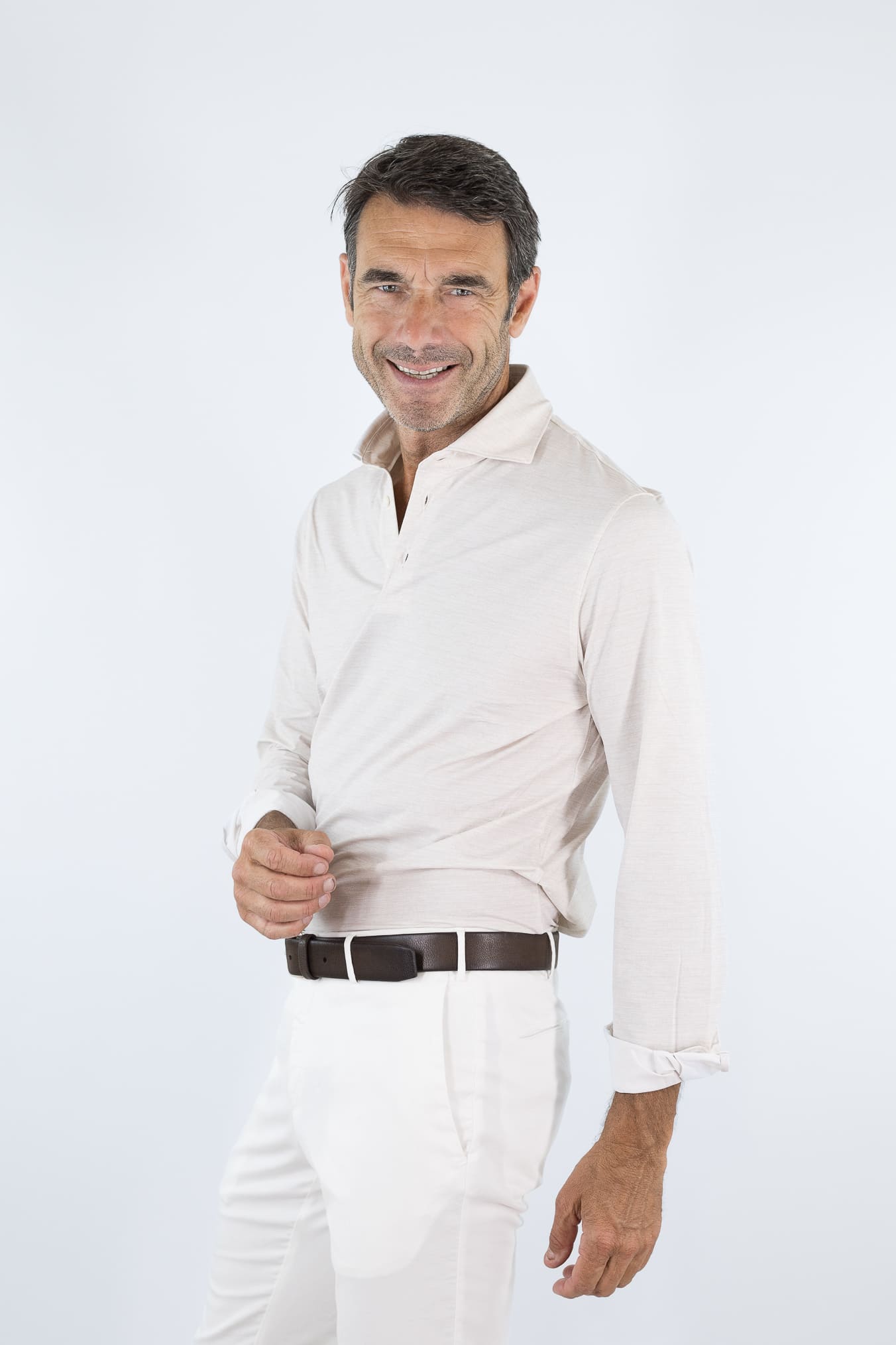 FFF Polo Active Stretch Microrighe Beige Melange