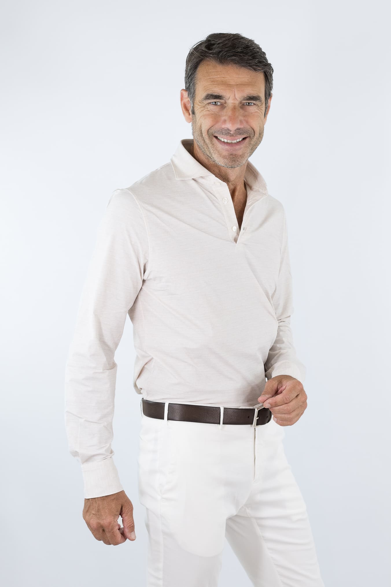 FFF Polo Active Stretch Microrighe Beige Melange