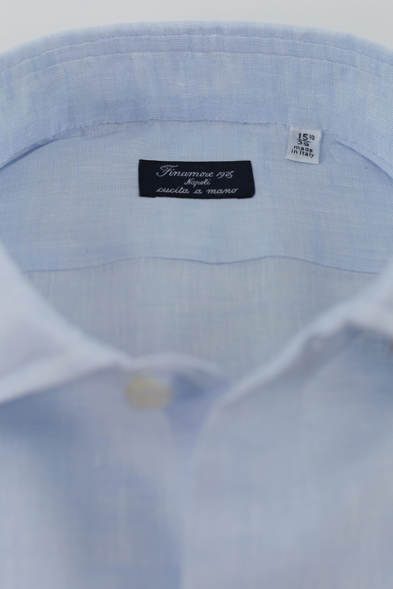 FINAMORE Camicia Napoli Lino Celeste di Finamore