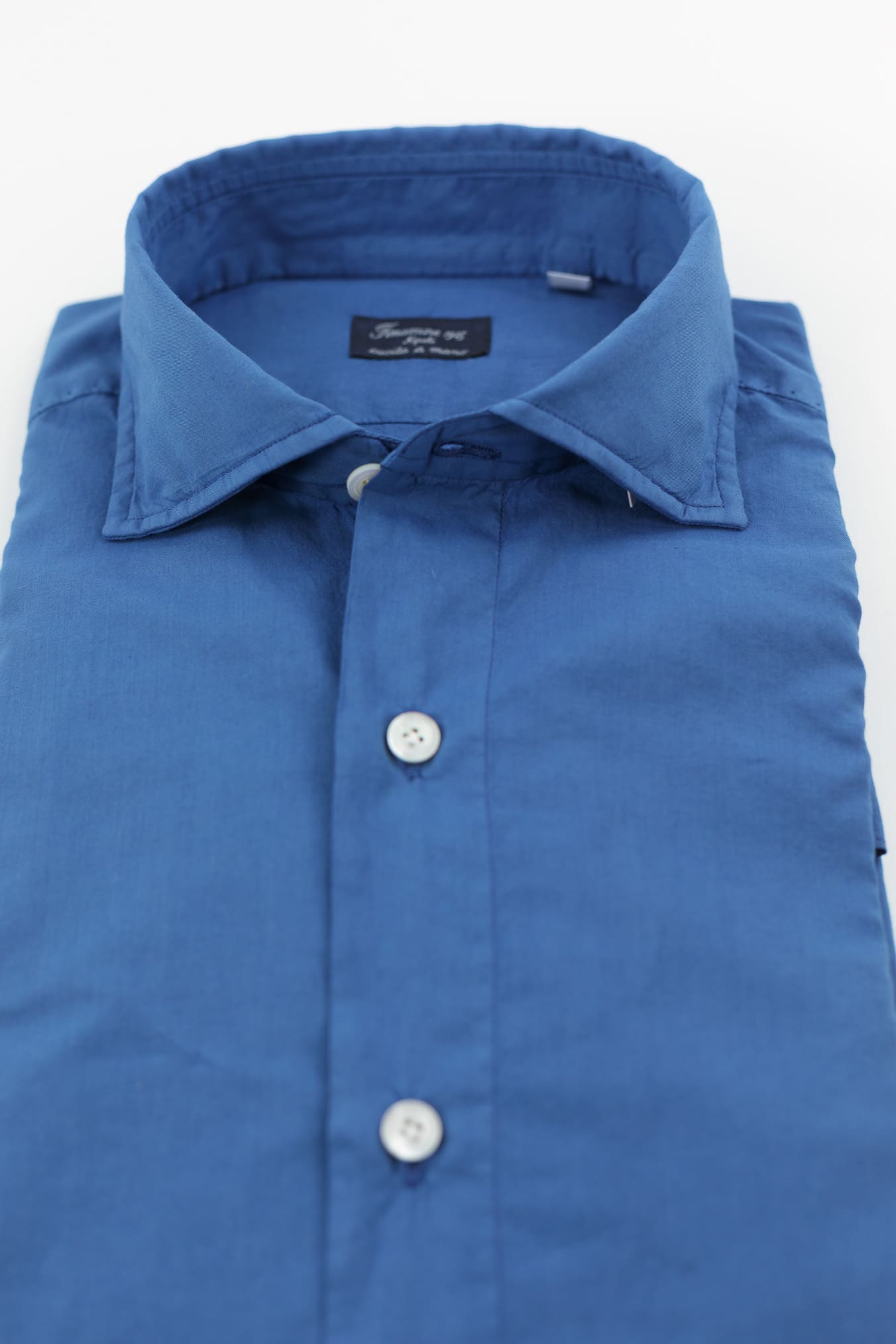 FINAMORE Camicia Napoli Cotone Superlight Dyed Blu