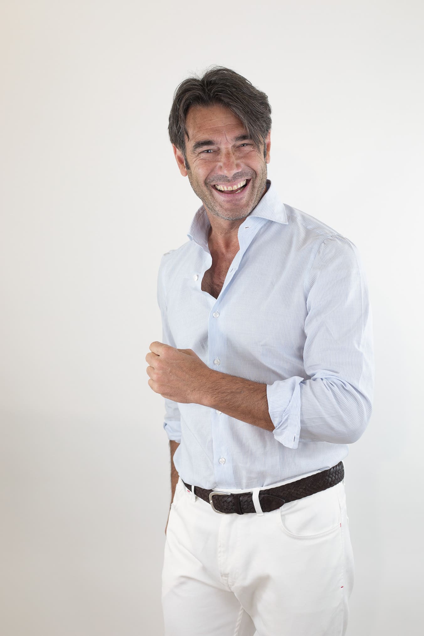 FINAMORE Camicia Napoli Tessuto Riva Righe Azzurre