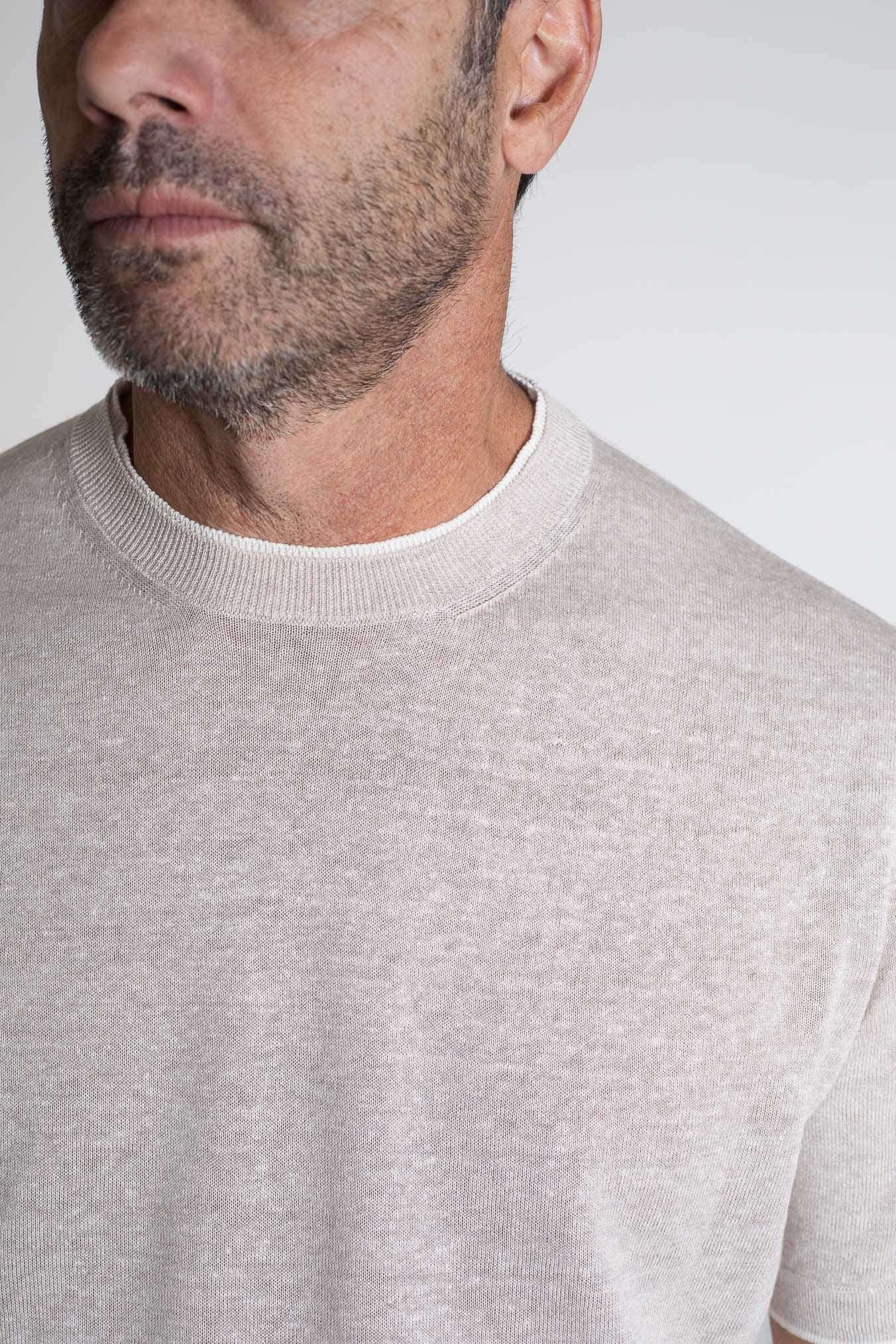 FIORONI Girocollo Doppio Collo Lino Cotone Beige Chiaro