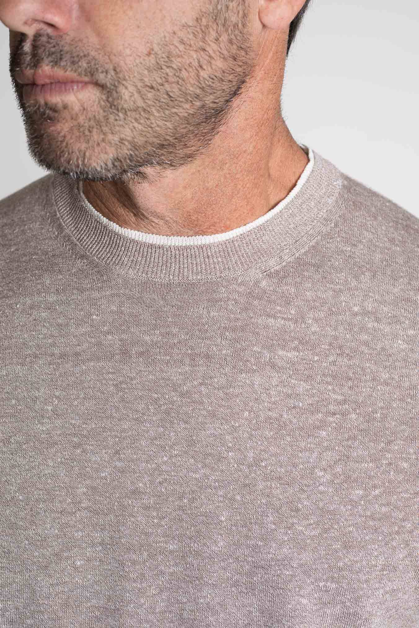 FIORONI Girocollo Doppio Collo Lino Cotone Tortora