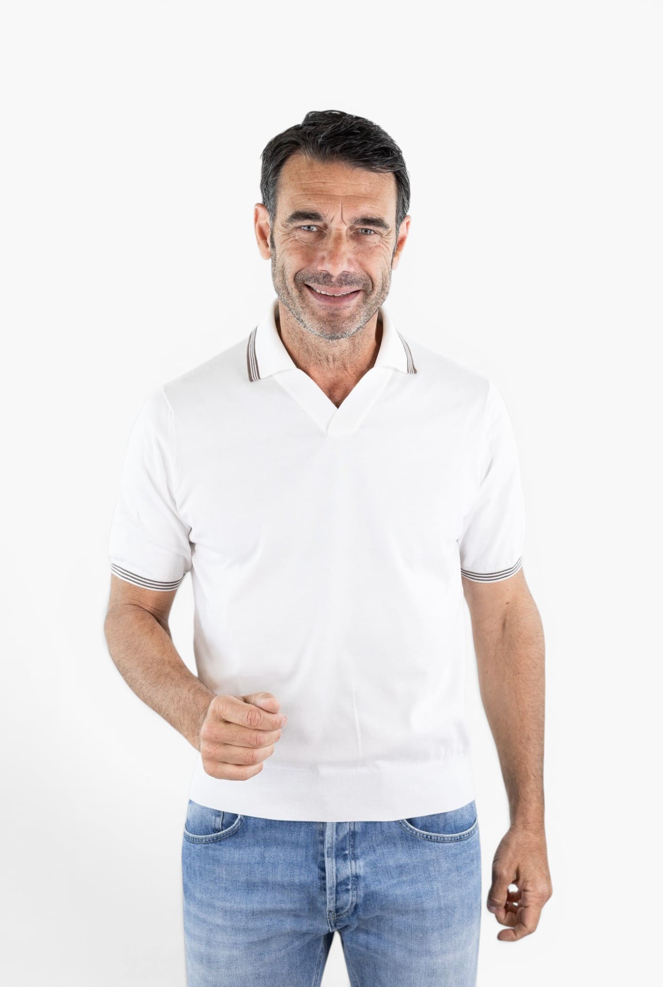 FIORONI Polo Skipper Collo Calciatore Bianco
