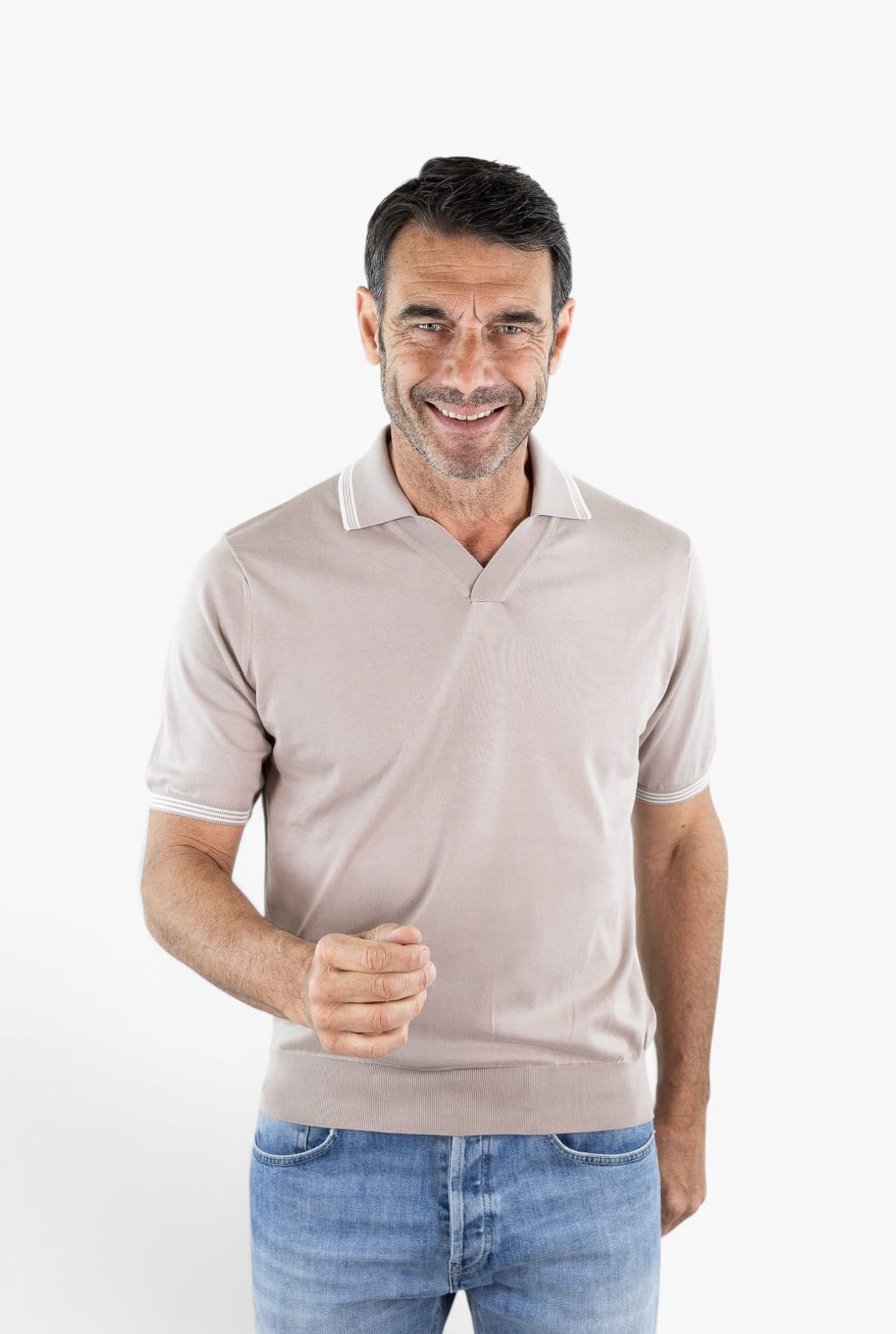 FIORONI Polo Skipper Collo Calciatore Tortora