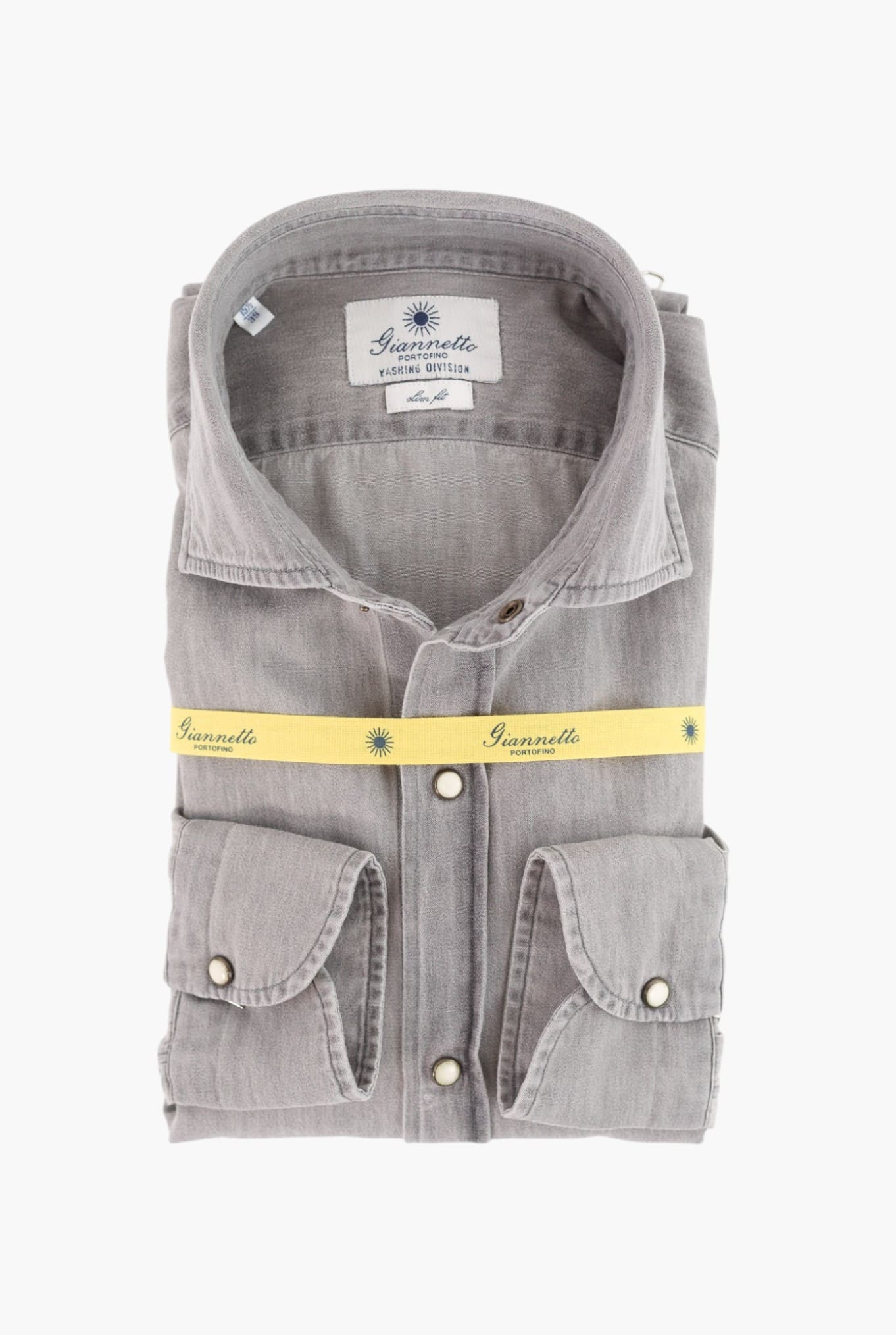 GIANNETTO PORTOFINO Camicia Denim Wash Grey Marmorizzato Slim Fit